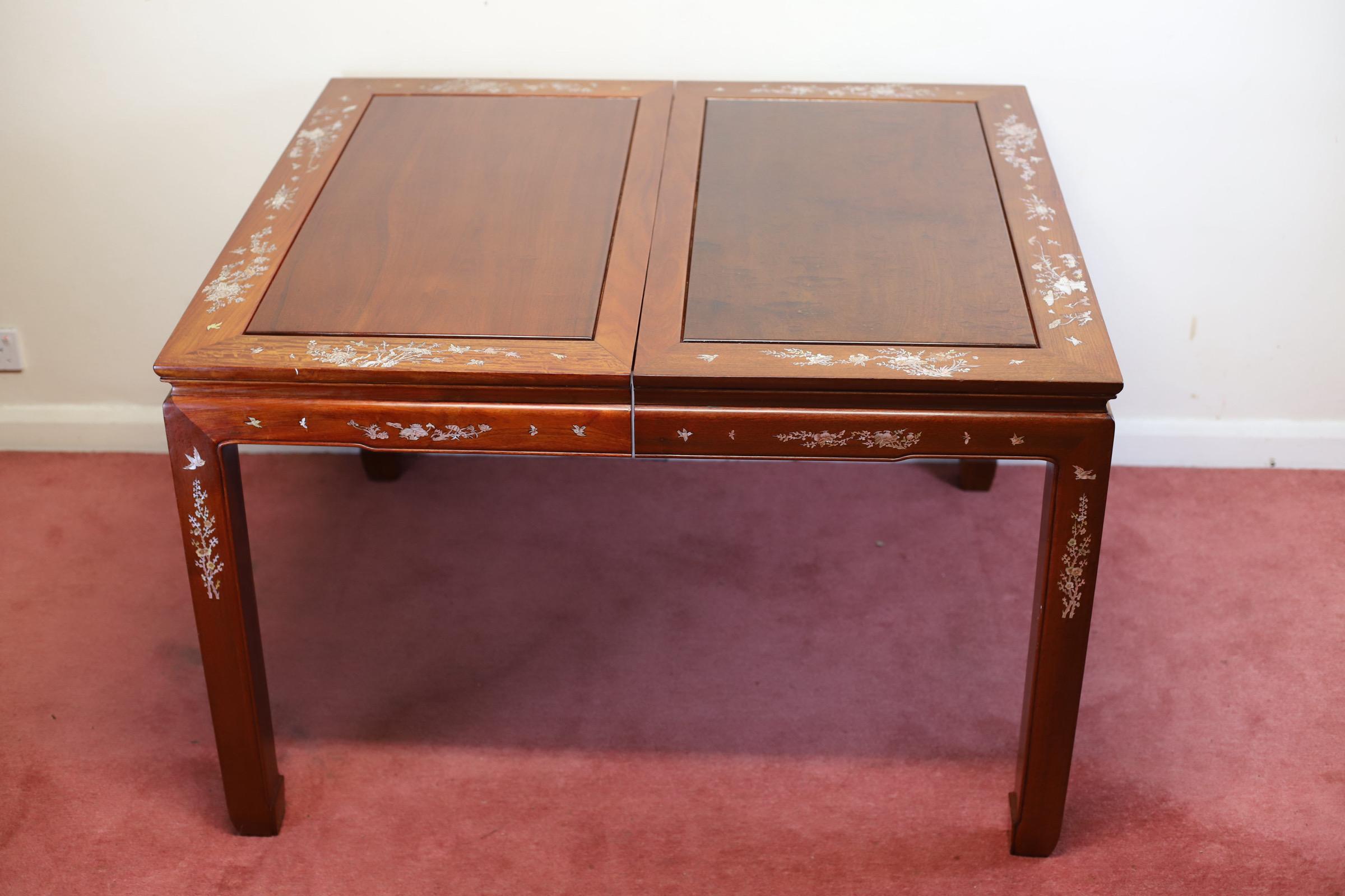 Stunning Asian Hardwood And Mother-of-pearl Inset Dining Table And Eight Chairs In Good Condition For Sale In Crawley, GB