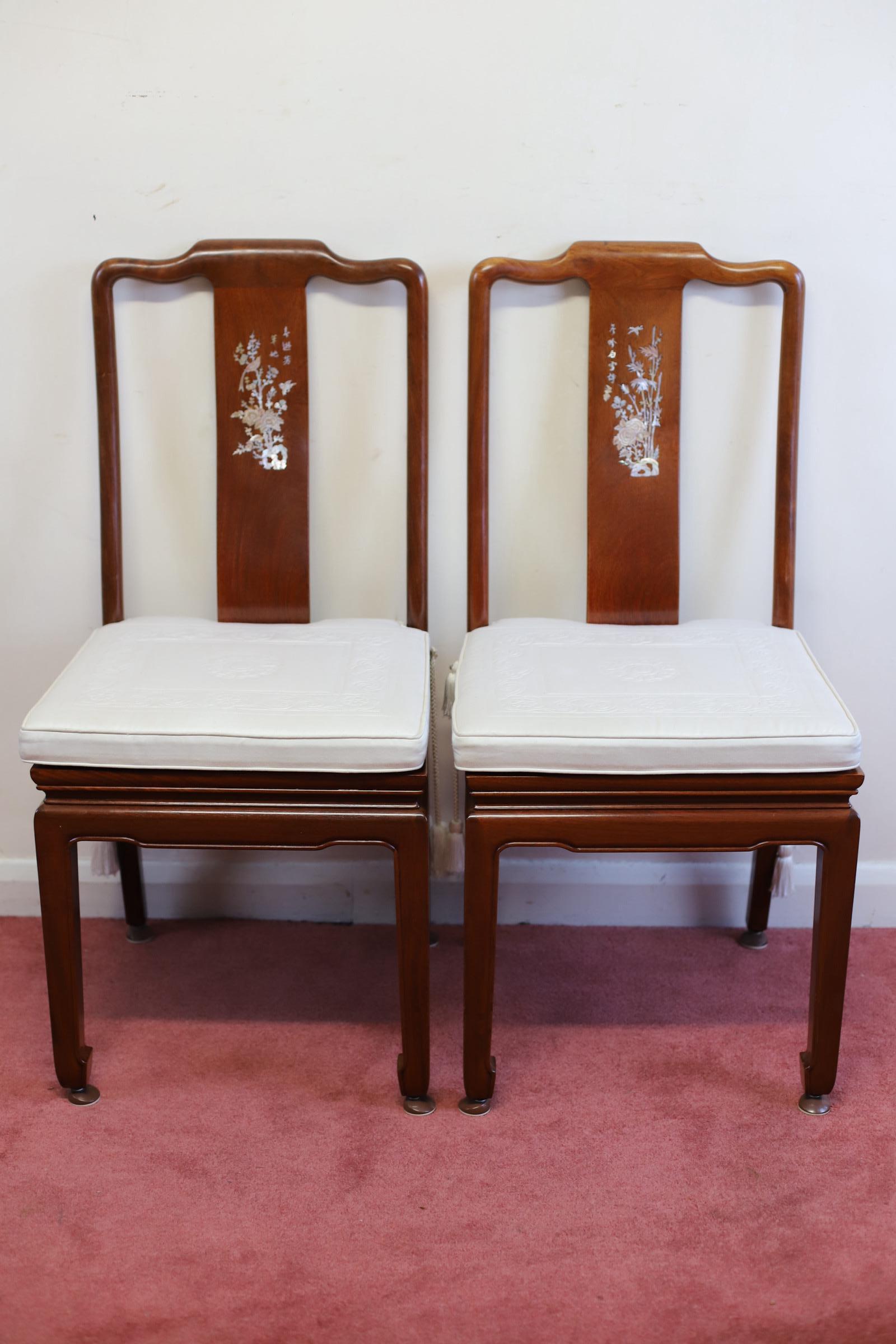 Stunning Asian Hardwood And Mother-of-pearl Inset Dining Table And Eight Chairs For Sale 1