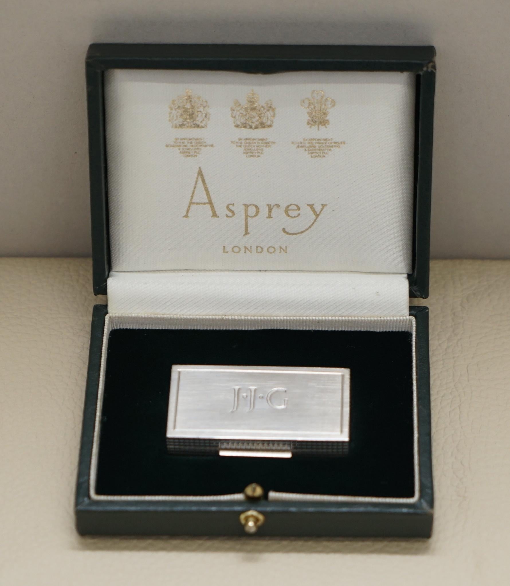 Victorian Stunning Asprey London Sterling Silver 1990 Vesta Trinket Box or Case Engaved