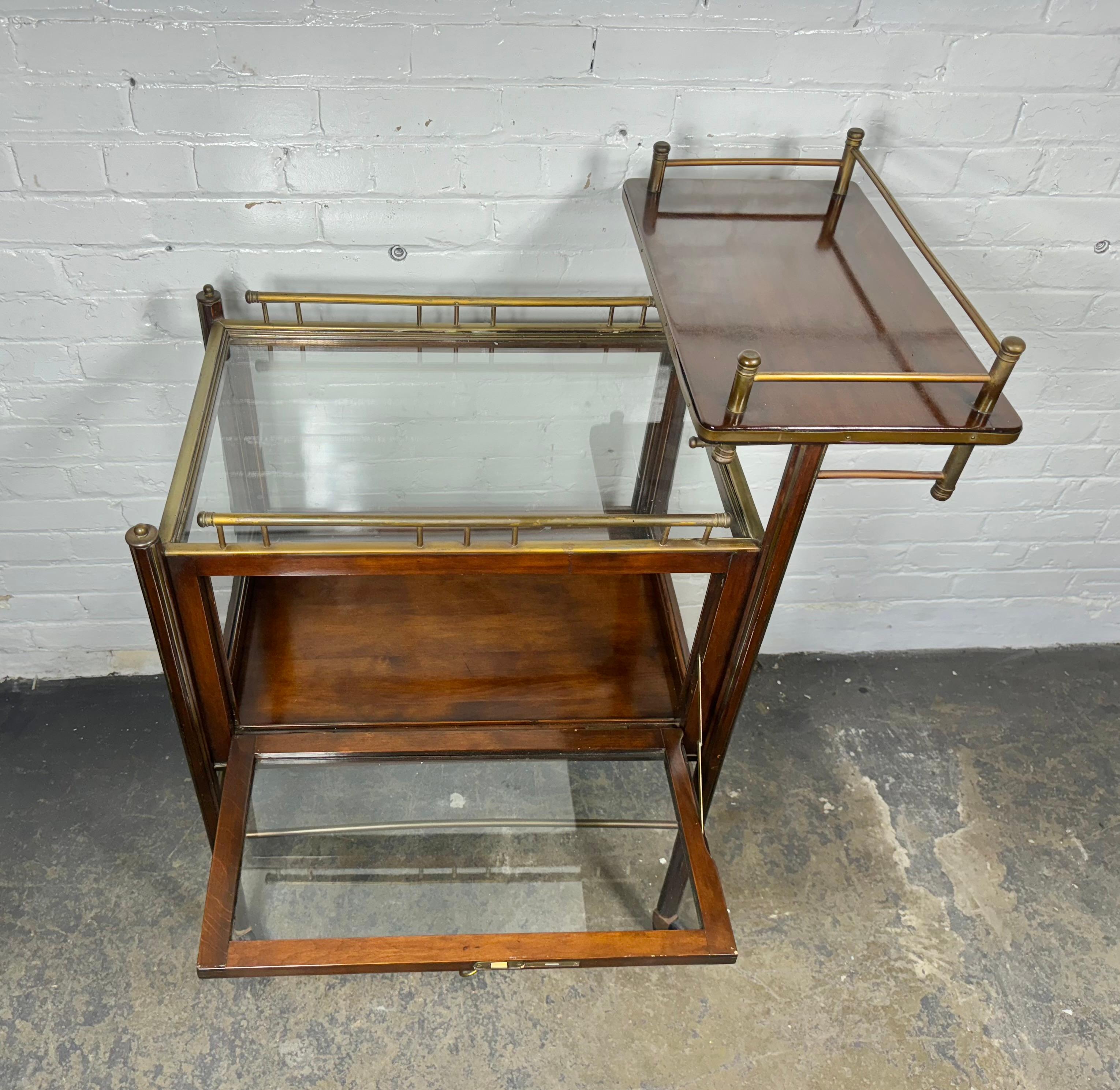 Stunning Asymmetrical Arts & Crafts Wood, Brass & Glass Drinks Trolley or Cart For Sale 4