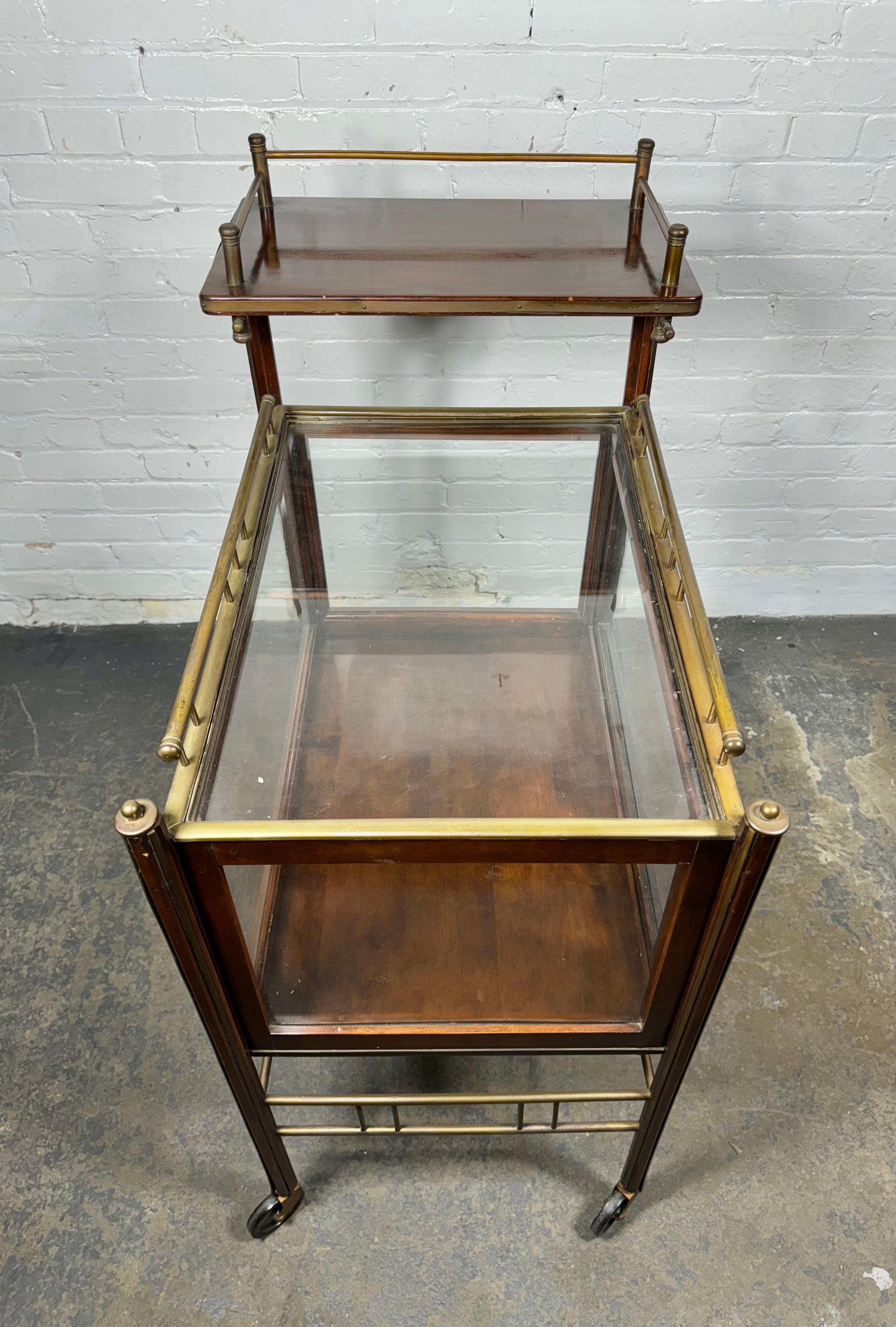 Stunning Asymmetrical Arts & Crafts Wood, Brass & Glass Drinks Trolley or Cart For Sale 6