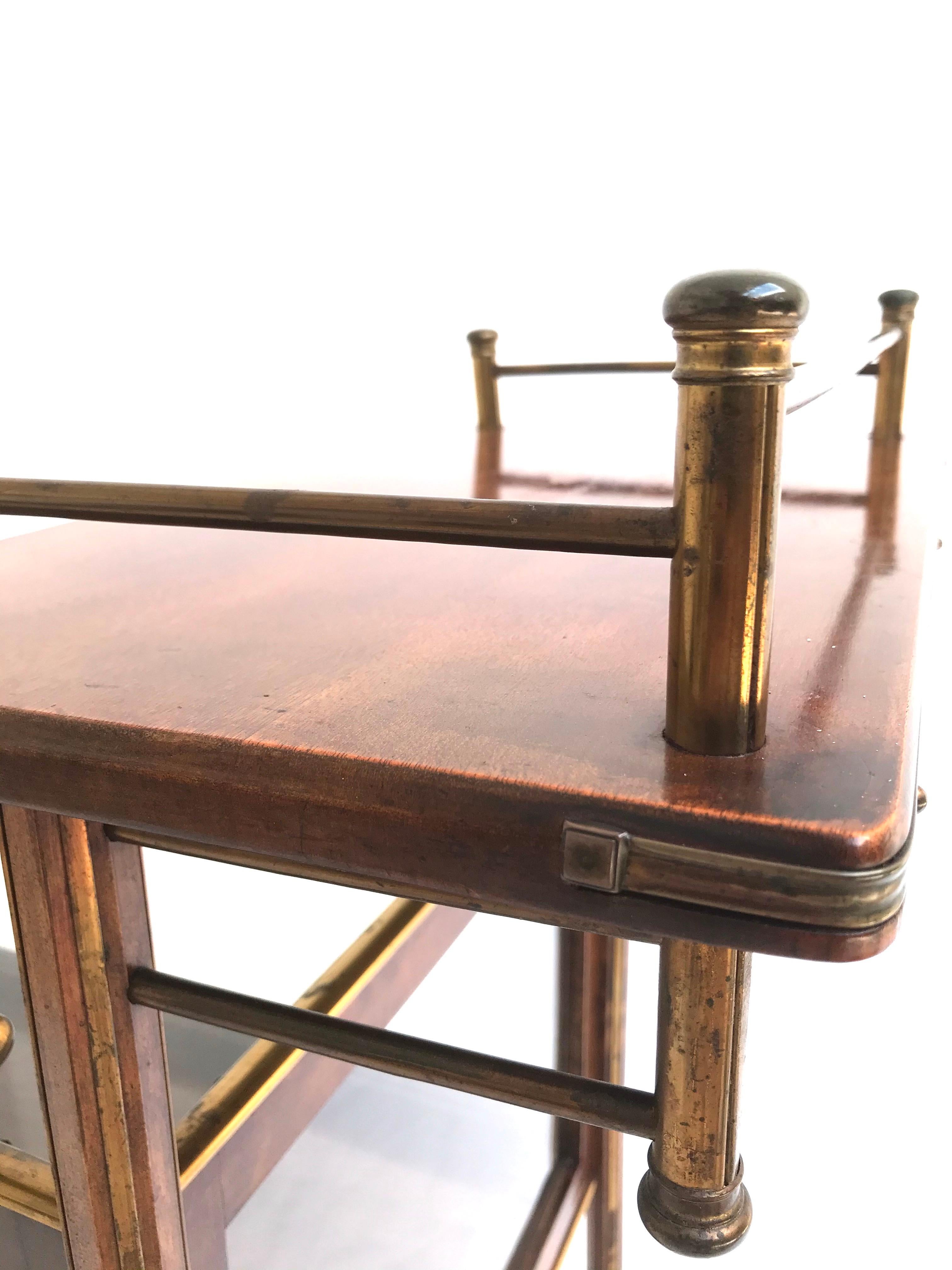 Stunning Asymmetrical Arts & Crafts Wood, Brass & Glass Drinks Trolley or Cart For Sale 6