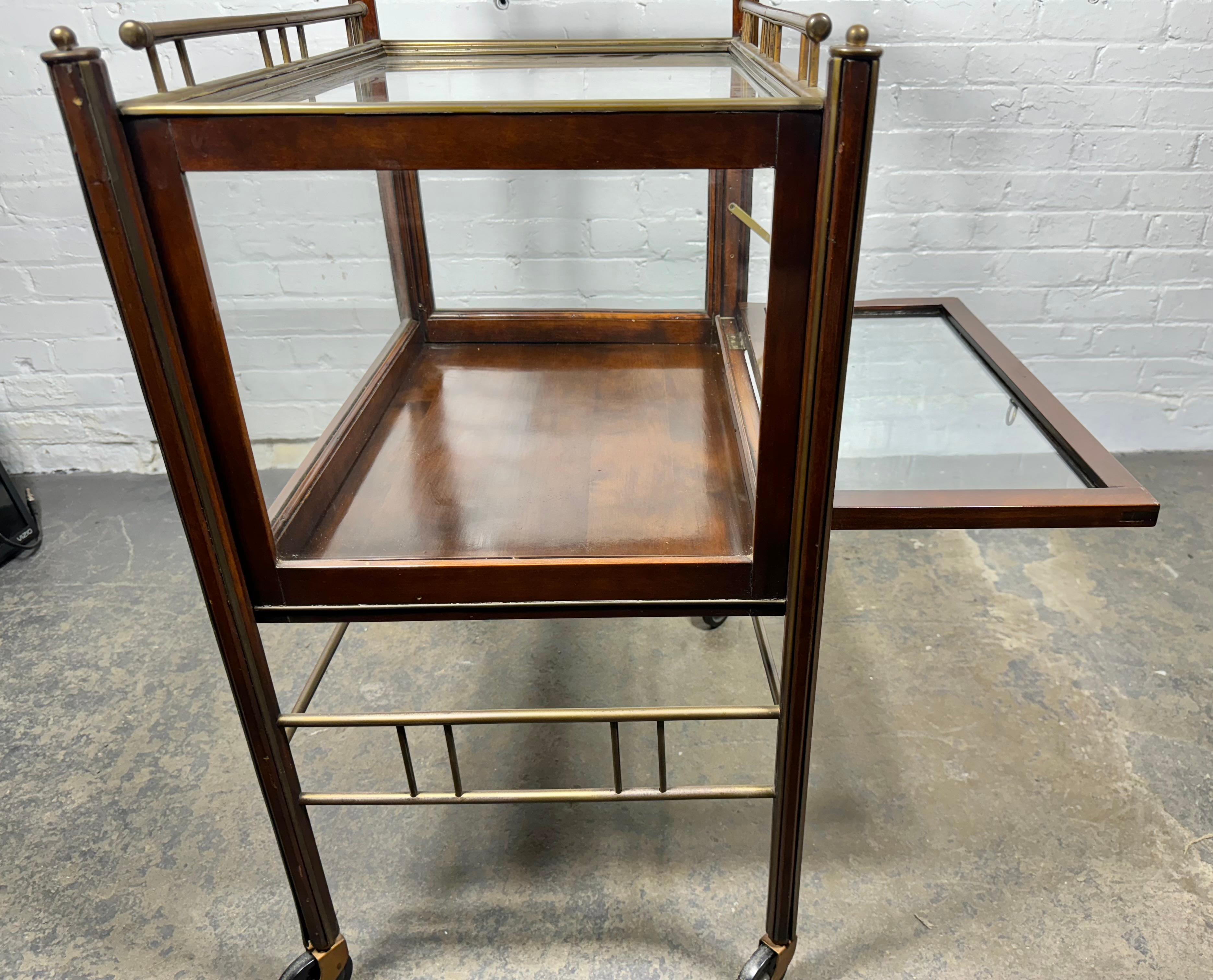 Arts and Crafts Stunning Asymmetrical Arts & Crafts Wood, Brass & Glass Drinks Trolley or Cart For Sale