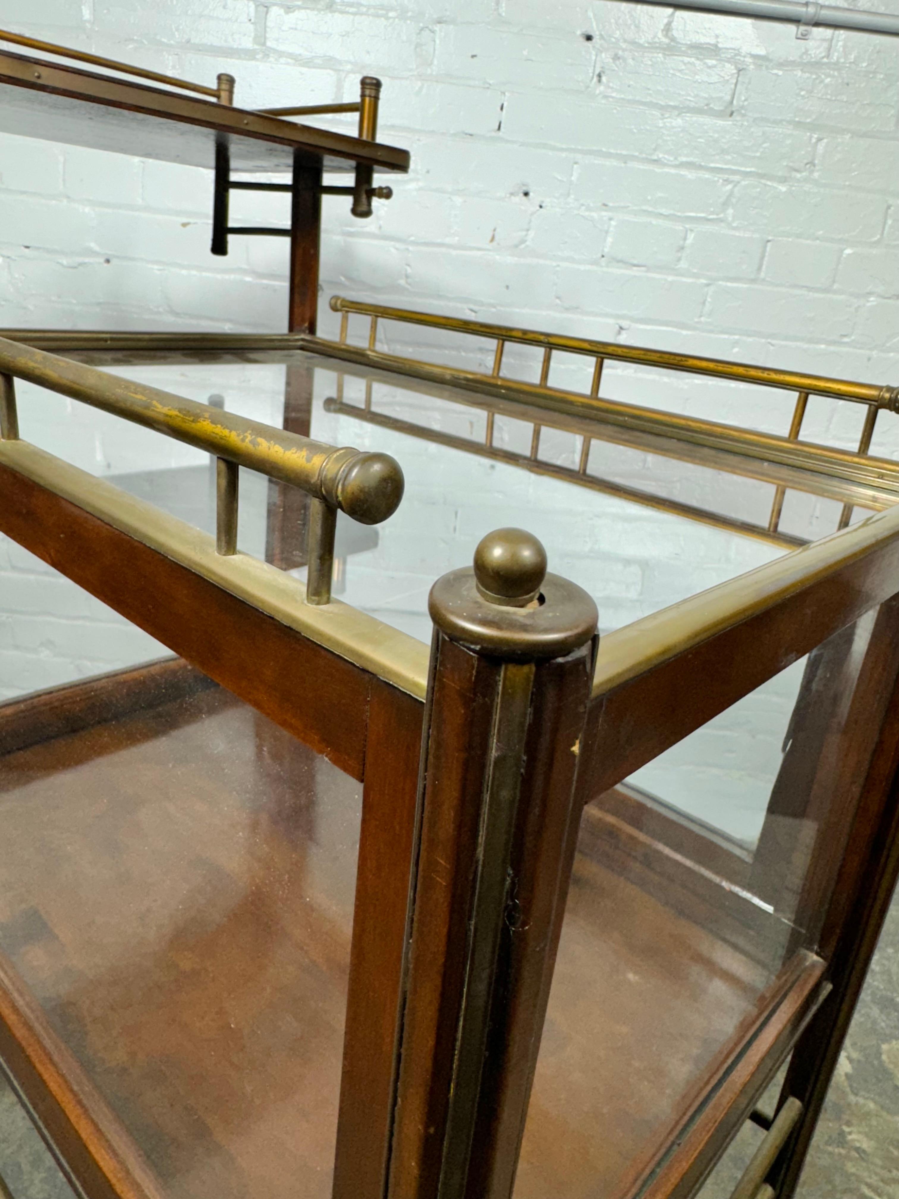 German Stunning Asymmetrical Arts & Crafts Wood, Brass & Glass Drinks Trolley or Cart For Sale