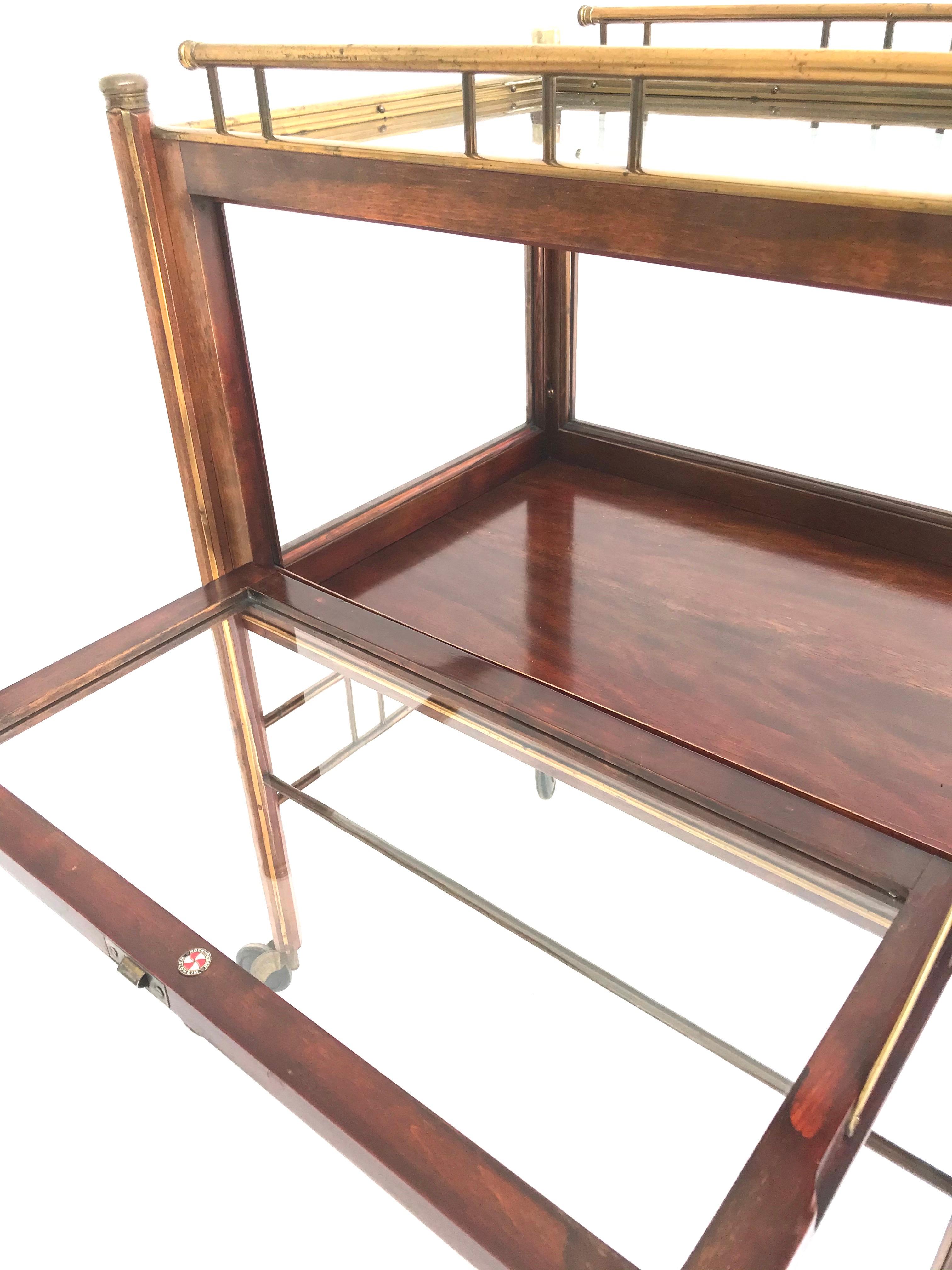 Hand-Crafted Stunning Asymmetrical Arts & Crafts Wood, Brass & Glass Drinks Trolley or Cart For Sale