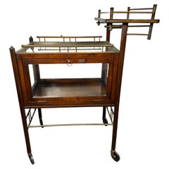 Antique Stunning Asymmetrical Arts & Crafts Wood, Brass & Glass Drinks Trolley or Cart
