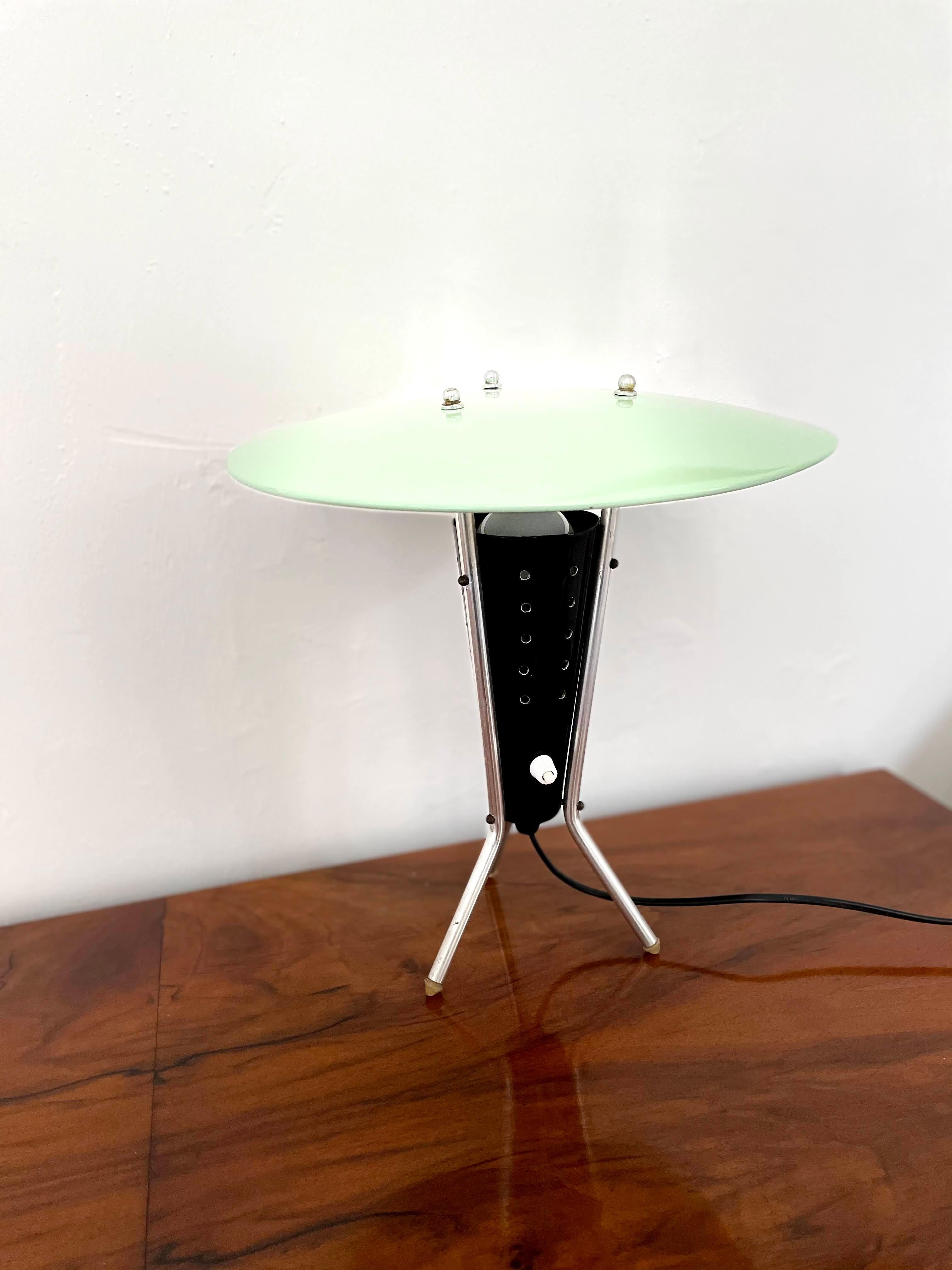 Mid-Century Modern  Atomic Tripod Table Lamp with Perforated Shade, 1950