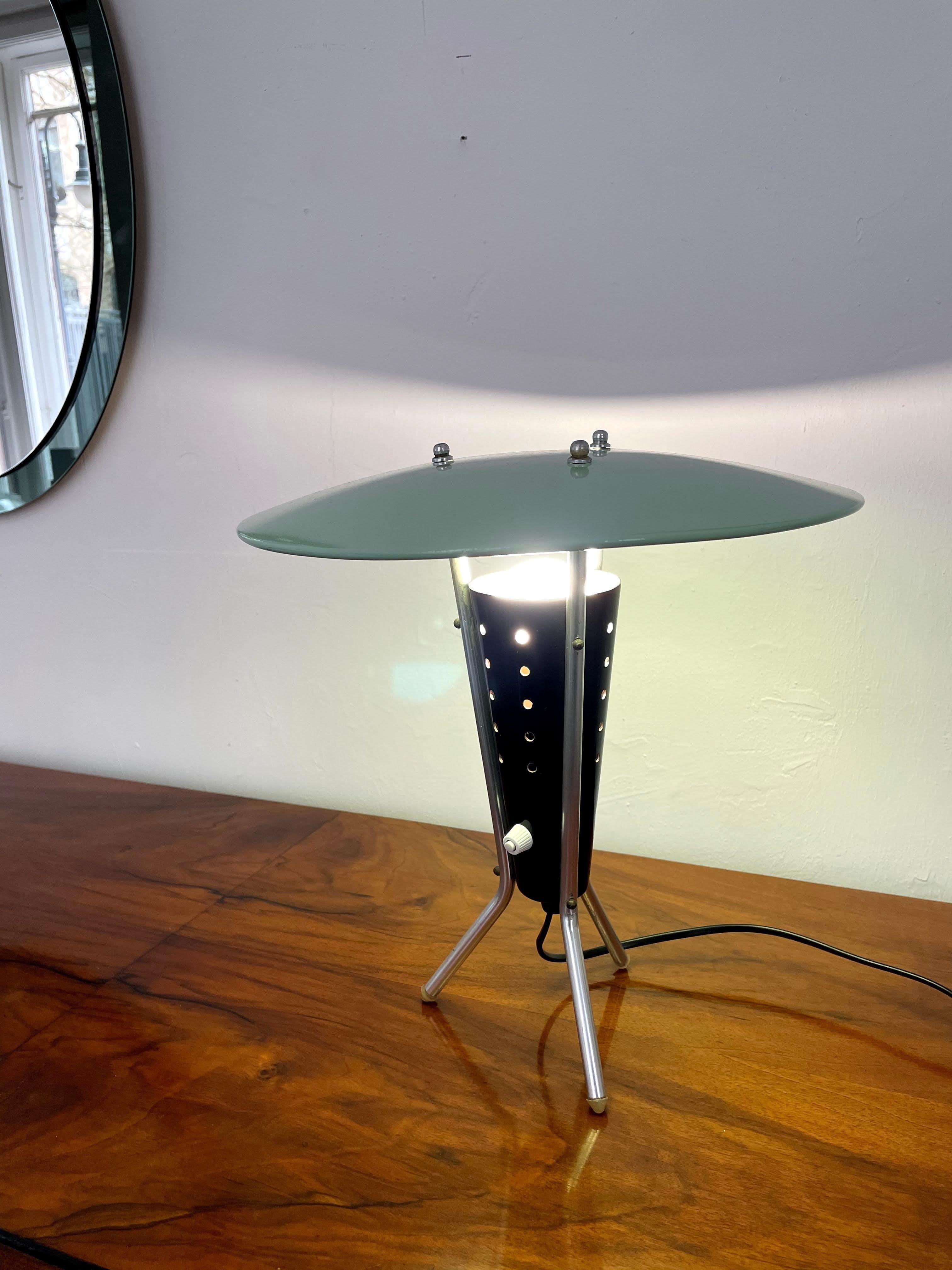 20th Century  Atomic Tripod Table Lamp with Perforated Shade, 1950
