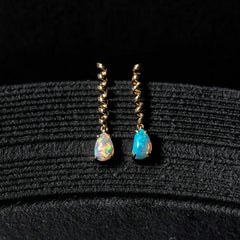 Stunning Australian Crystal Opal Drop Earrings in 14K Yellow Gold