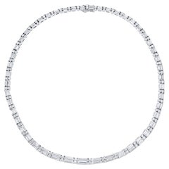 Stunning Baguette and Round Cut Diamond Tennis Necklace 18.22 Carats 18K Gold