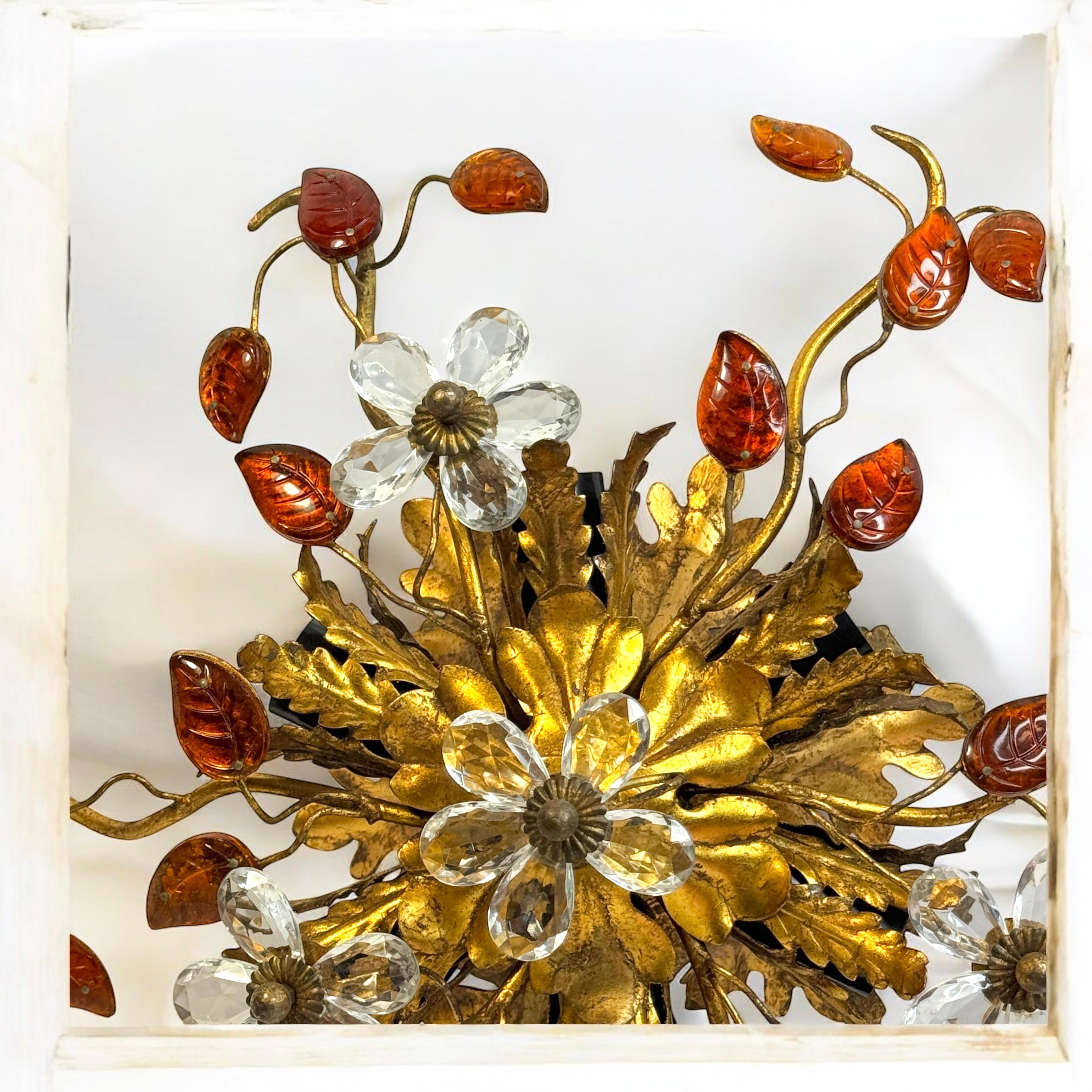 Stunning Banci Firenze Florentine Murano Glass Flush Mount Tole Toleware Gilt For Sale 5