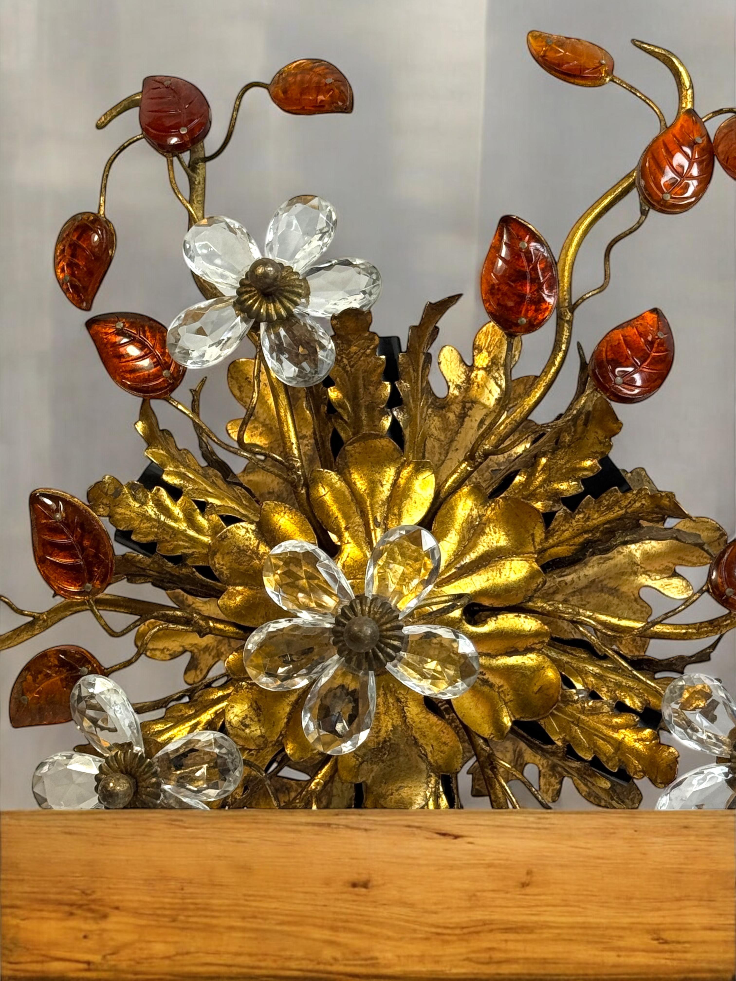Stunning Banci Firenze Florentine Murano Glass Flush Mount Tole Toleware Gilt For Sale 6
