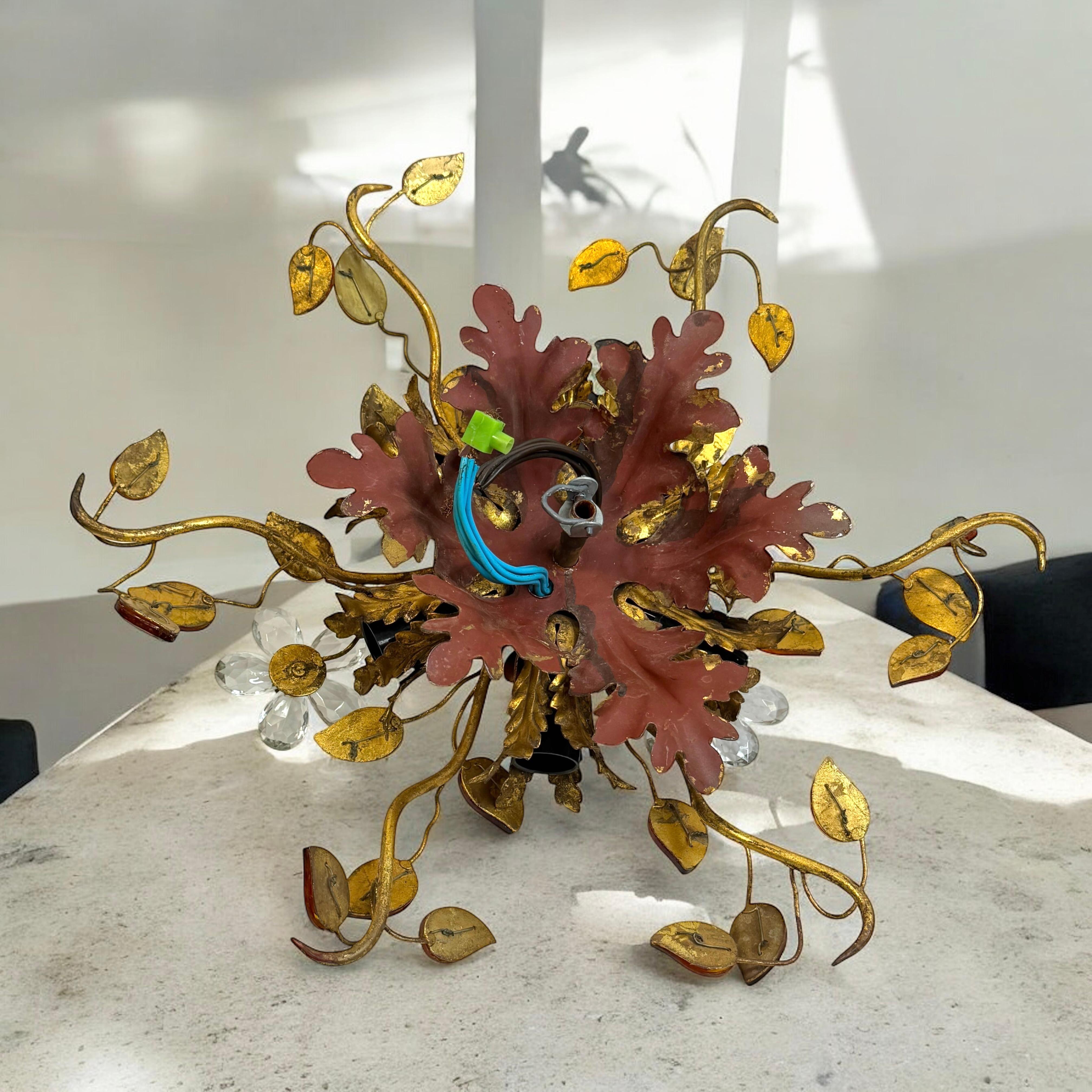 Stunning Banci Firenze Florentine Murano Glass Flush Mount Tole Toleware Gilt For Sale 7