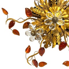Stunning Banci Firenze Florentine Murano Glass Flush Mount Tole Toleware Gilt
