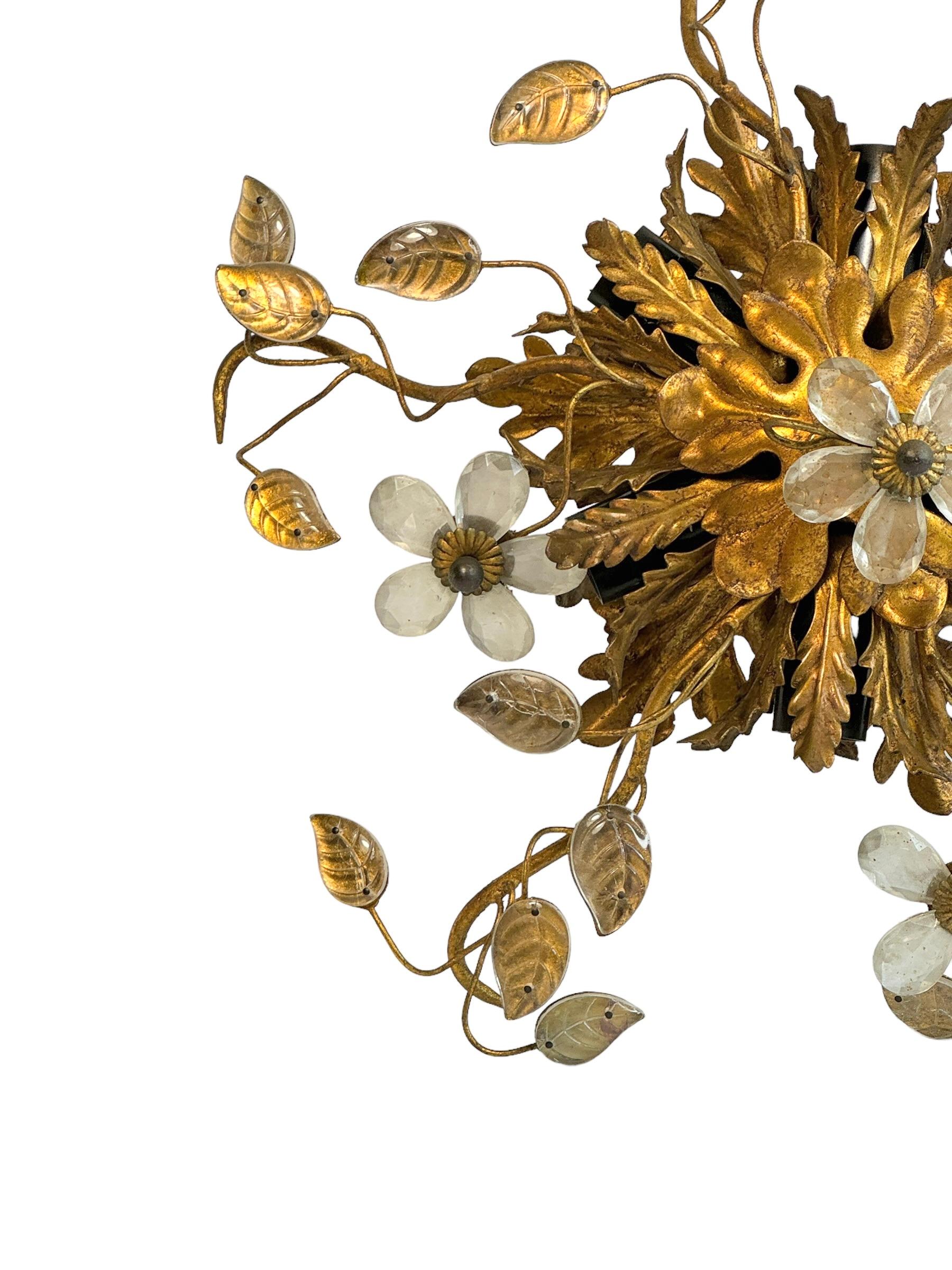 Hollywood Regency Superbe lampe de chasse en verre Murano Florentine de Banci Tole Toleware Gilt en vente