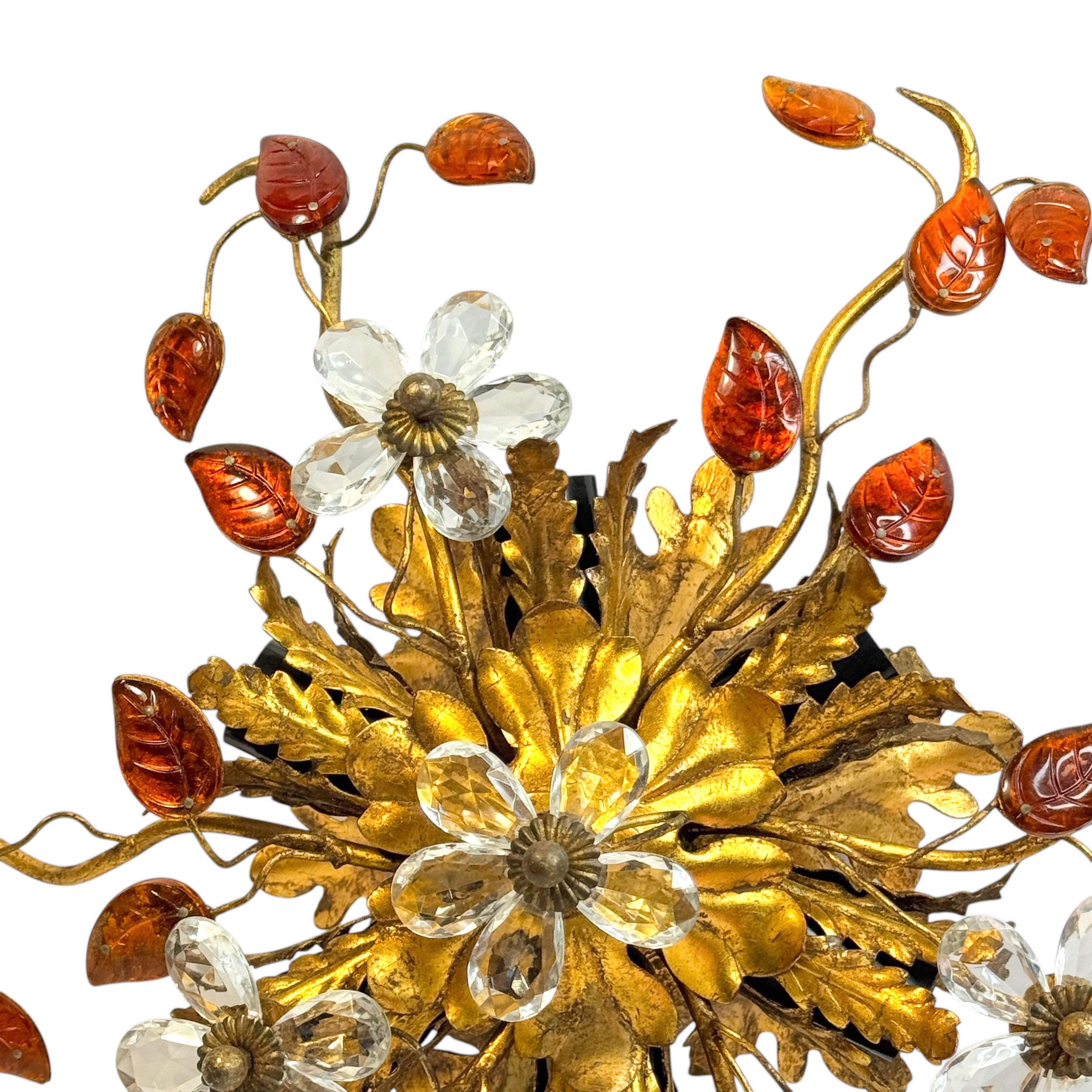 Stunning Banci Firenze Florentine Murano Glass Flush Mount Tole Toleware Gilt In Good Condition For Sale In Nuernberg, DE
