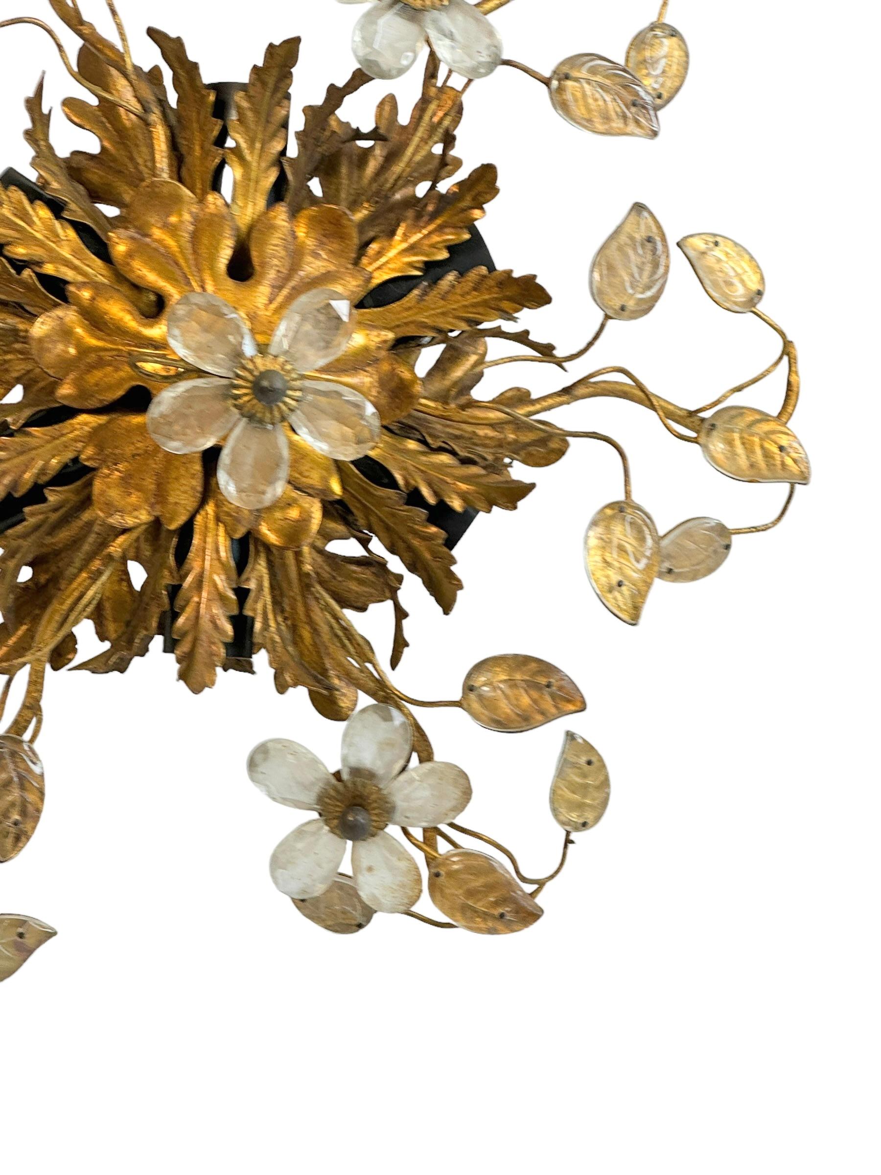 Milieu du XXe siècle Superbe lampe de chasse en verre Murano Florentine de Banci Tole Toleware Gilt en vente