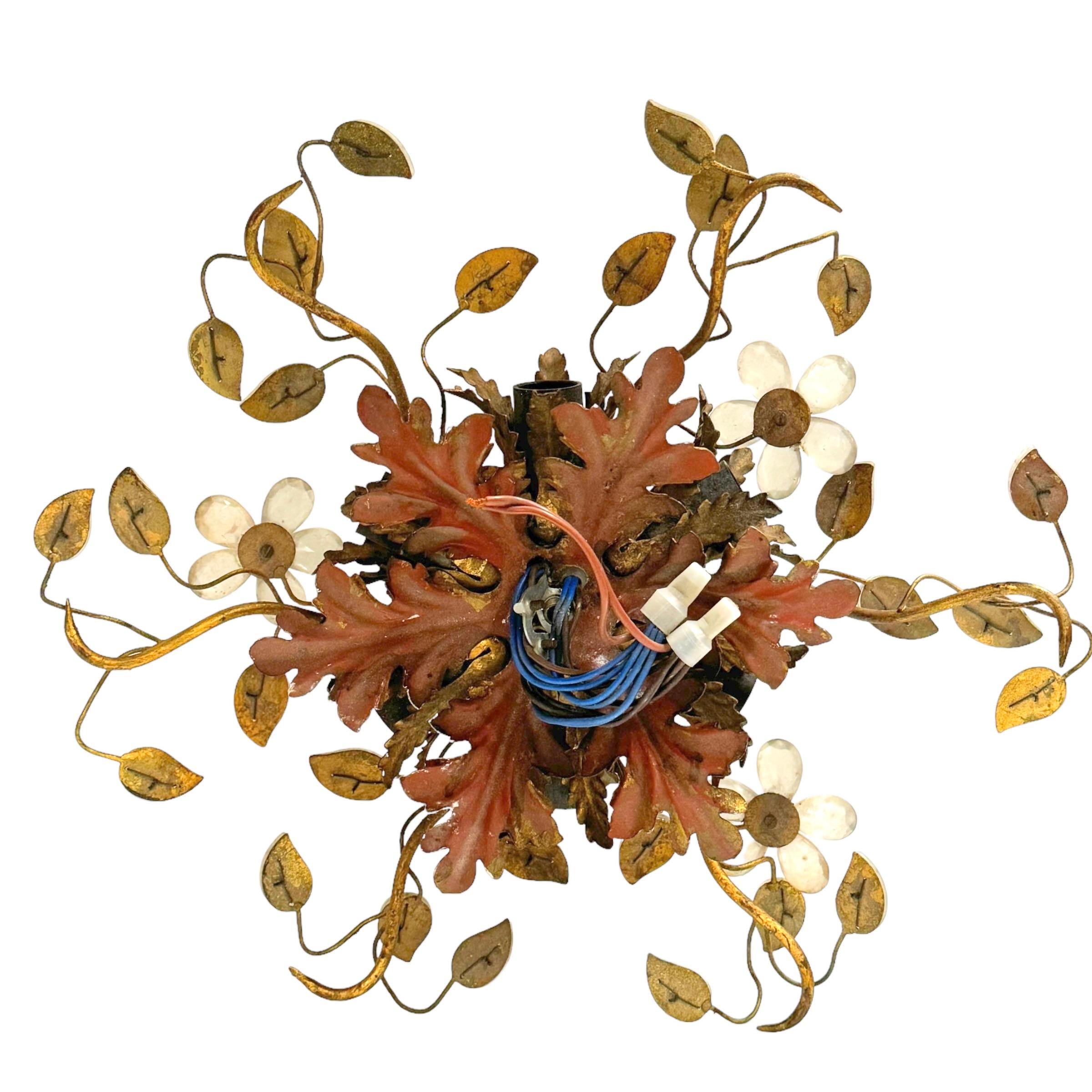 Métal Superbe lampe de chasse en verre Murano Florentine de Banci Tole Toleware Gilt en vente
