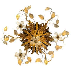 Stunning Banci Firenze Florentine Murano Glass Flush Mount Tole Toleware Gilt
