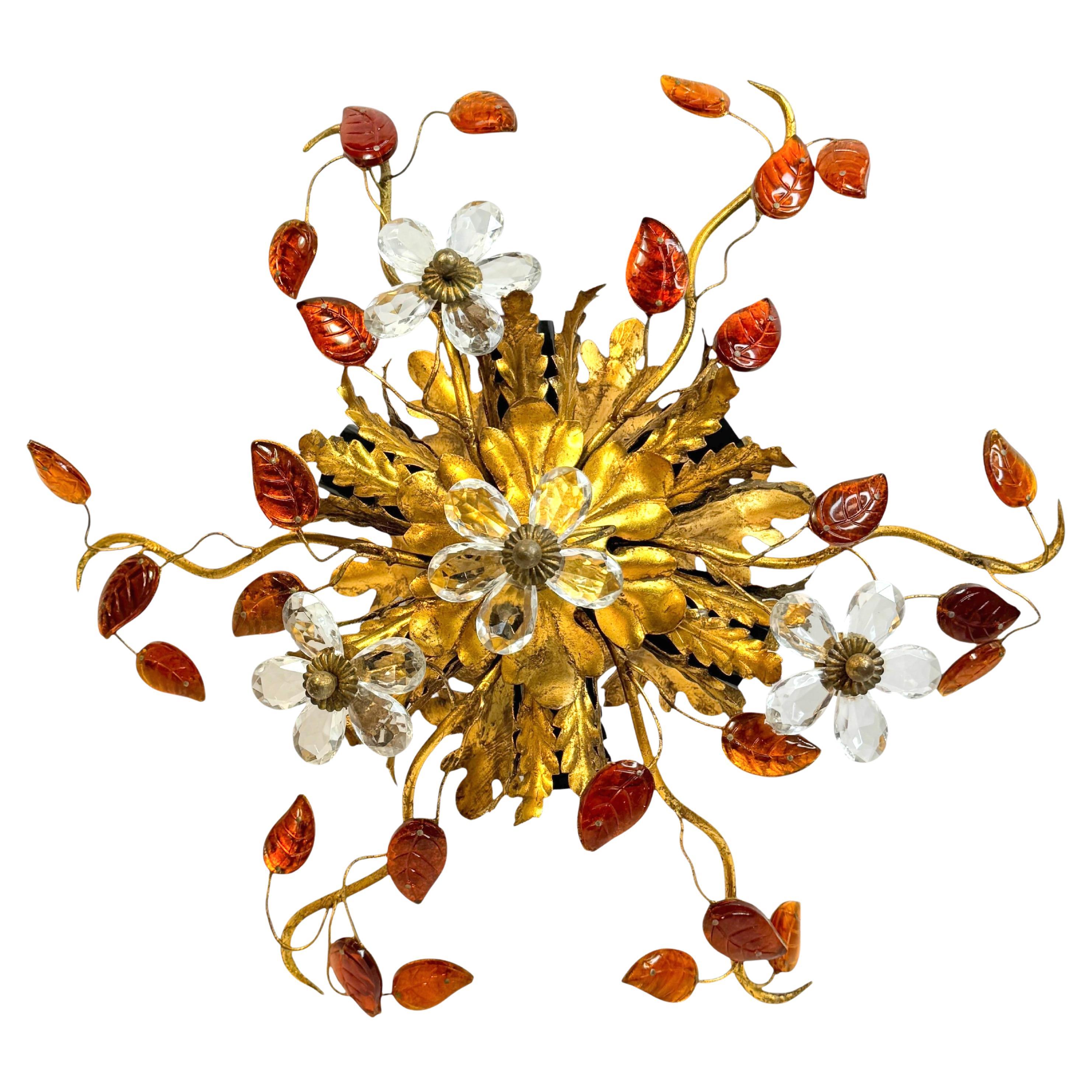 Stunning Banci Firenze Florentine Murano Glass Flush Mount Tole Toleware Gilt