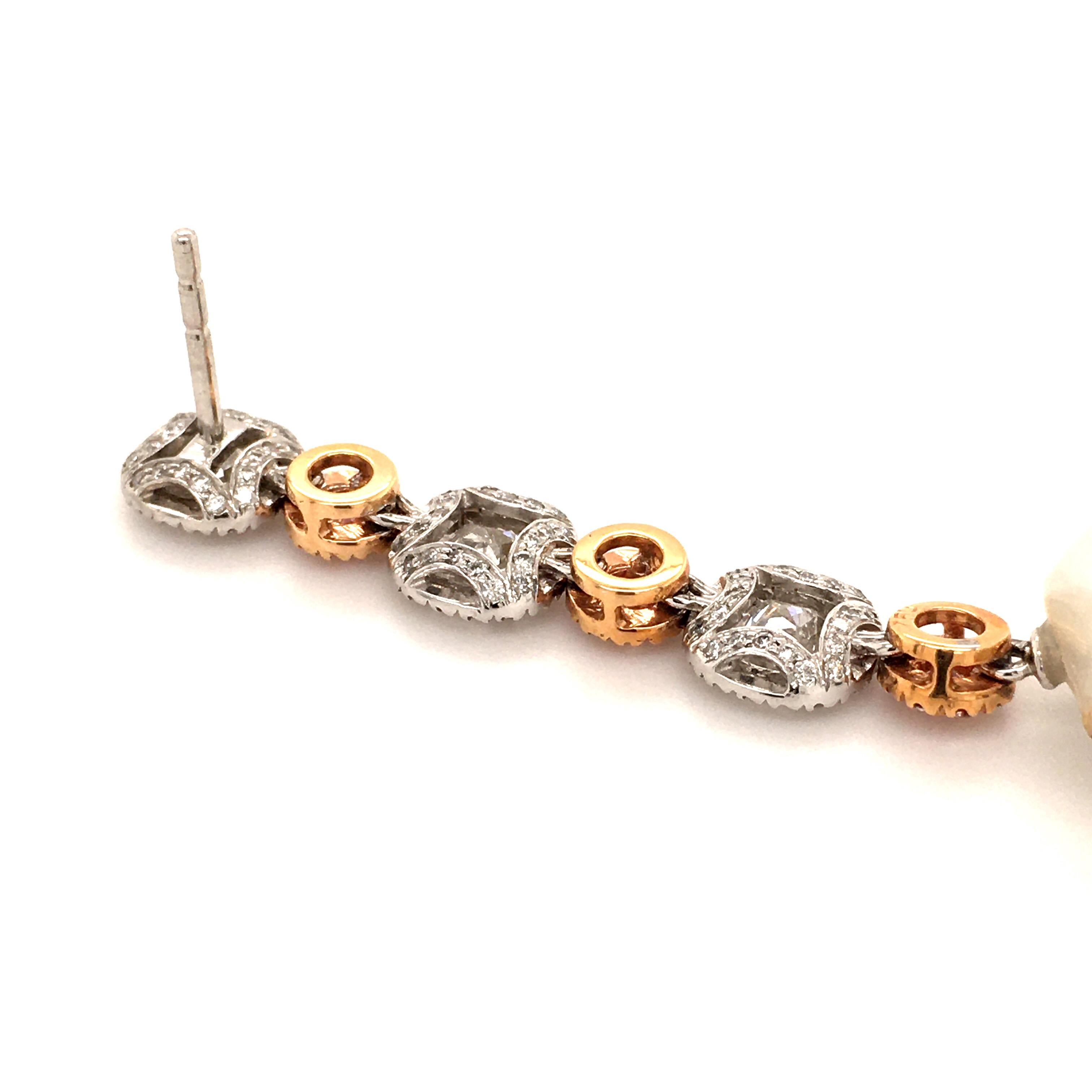 Stunning Baroque South Sea Cultured Pearl Earstuds with Fancy Colored Diamonds For Sale 4