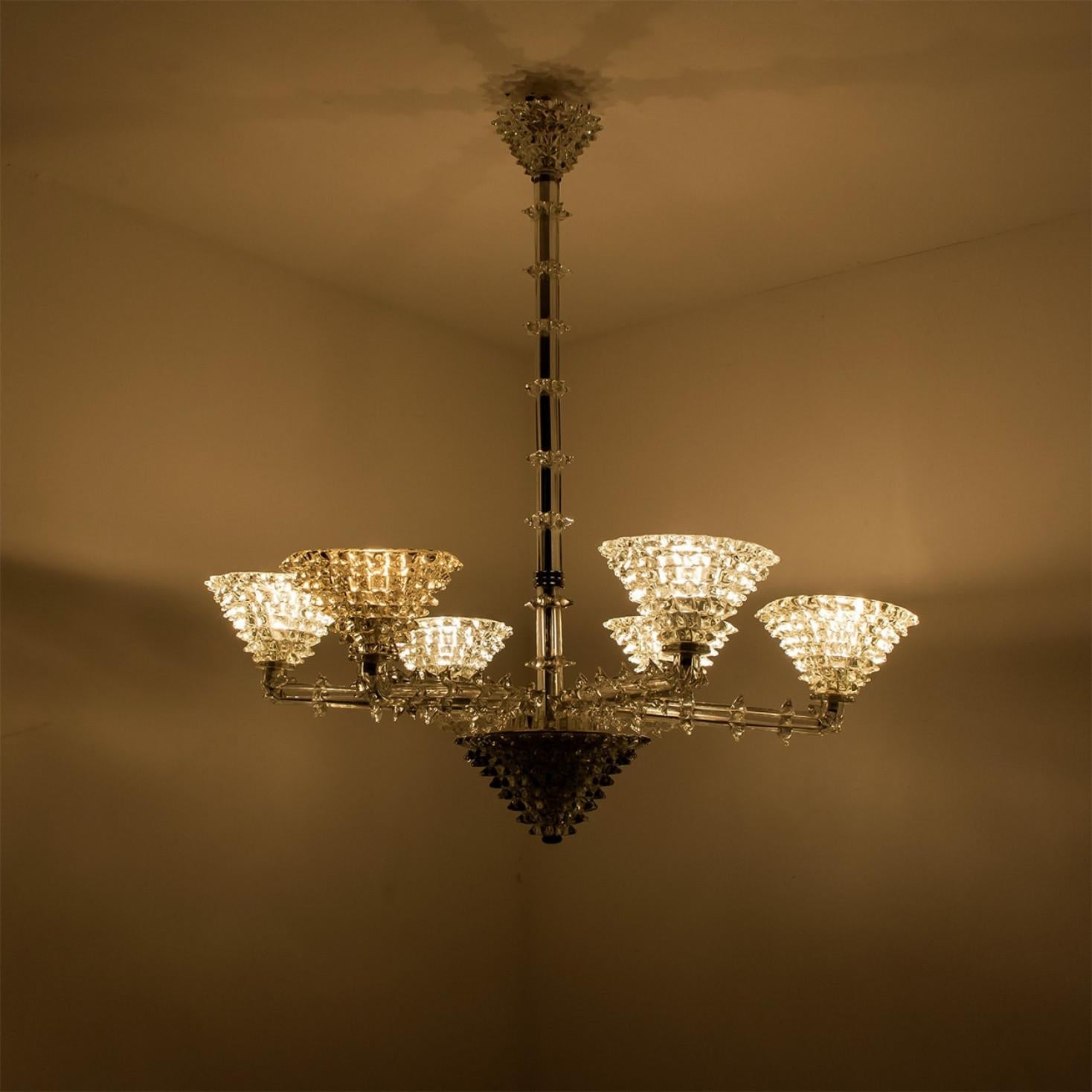 Stunning Barovier & Toso Chalice Glass Chandelier 6 arms, Italy 1990 For Sale 6
