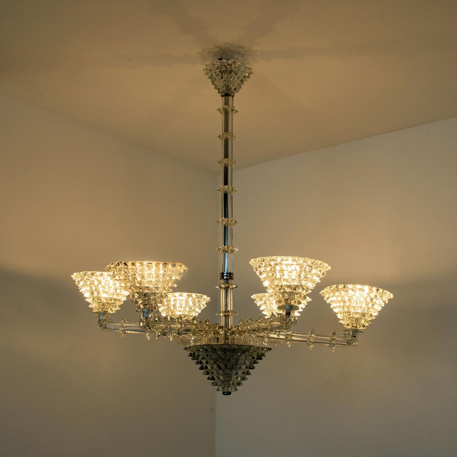 Late 20th Century Stunning Barovier & Toso Chalice Glass Chandelier 6 arms, Italy 1990 For Sale