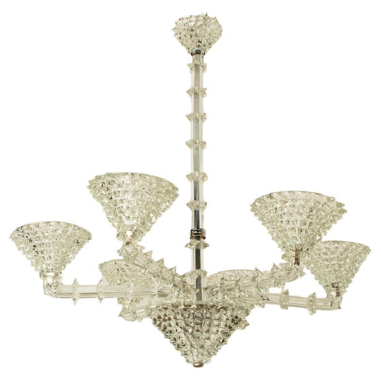 Stunning Barovier & Toso Chalice Glass Chandelier 6 arms, Italy 1990 For Sale