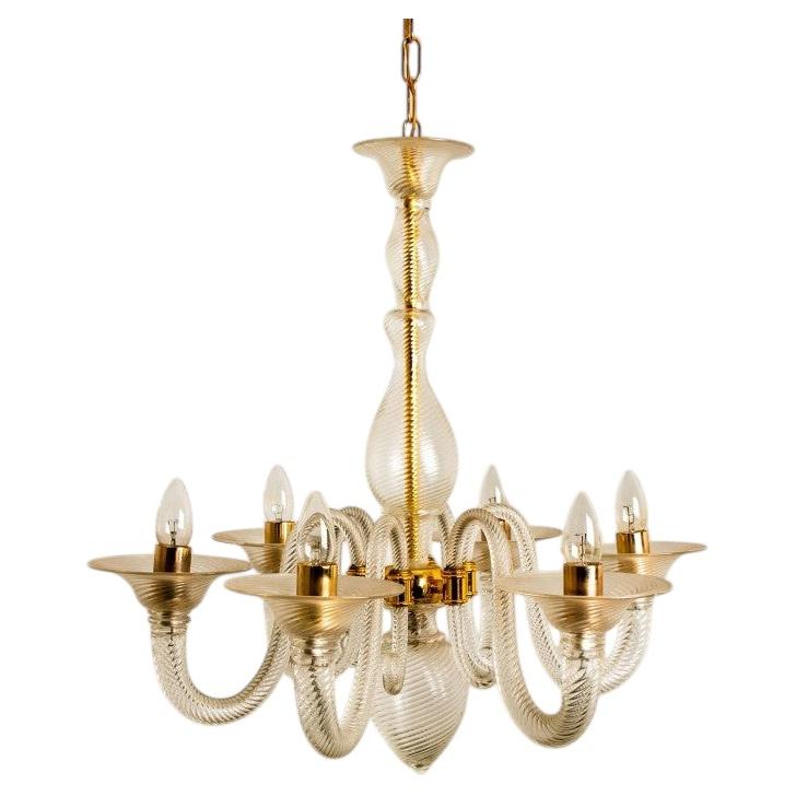 Splendido lampadario in vetro di Murano Barovier&Toso a 6 bracci, Italia 1990