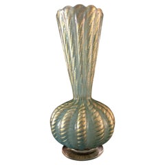 Stunning Barovier & Toso Ribbed Italian Murano Glass Vase with Gold Inclusions