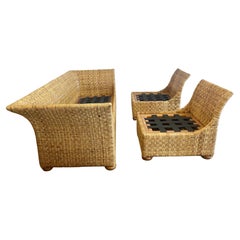 Vintage Stunning Basket Weave Rattan / Reed Sofa and Chairs by McGuire