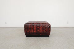 1990's Basket Woven Red Leather Ottoman or Coffee Table