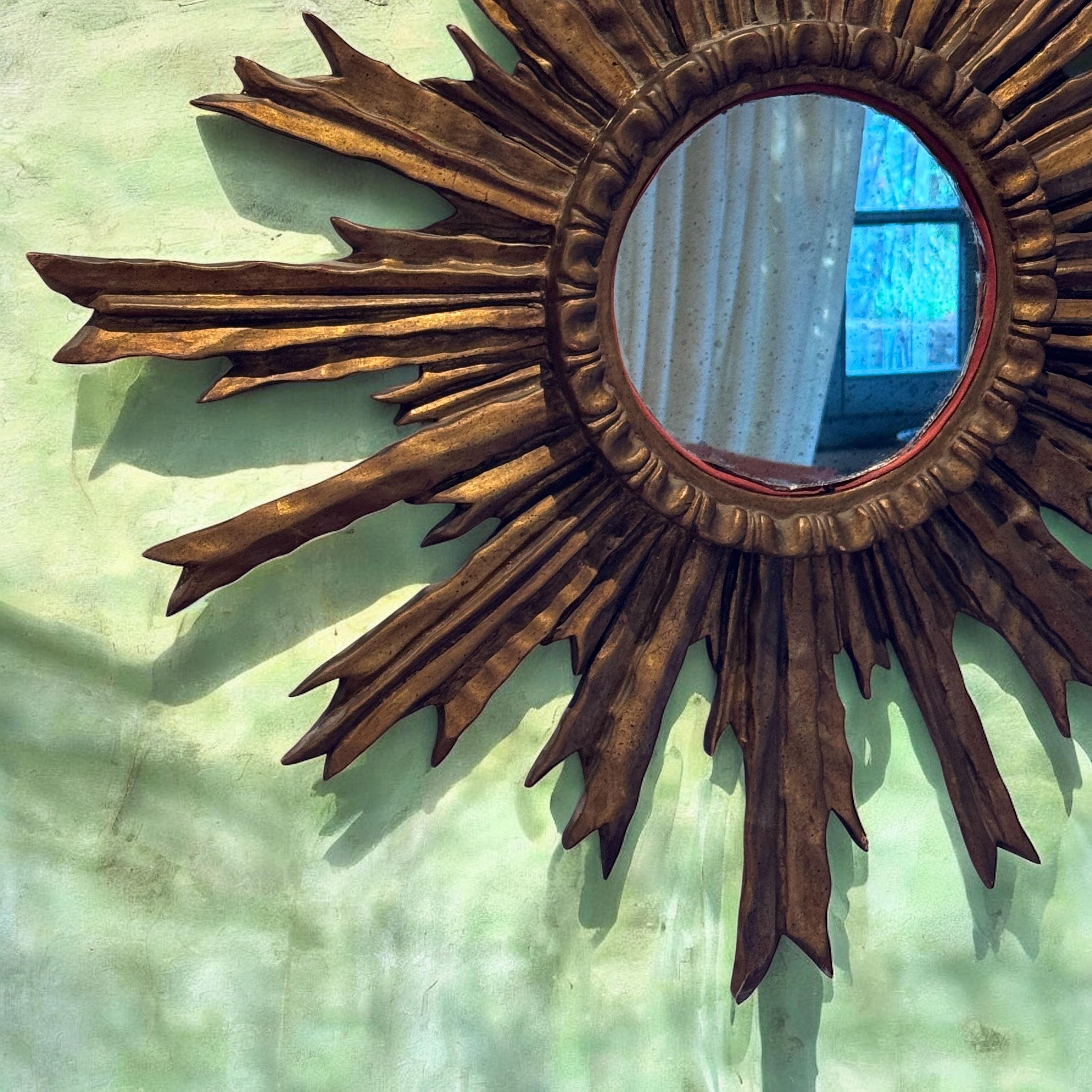 Atemberaubend Schöne Starburst Sunburst Vergoldetes Holz Spiegel Italien, ca. 1920er Jahre im Angebot 7
