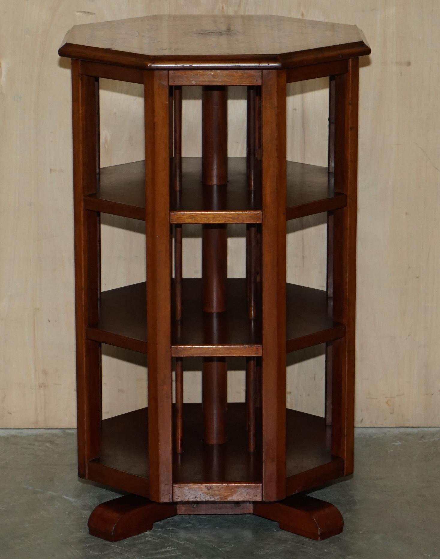 Stunning Beautifully Inlaid Octagonal Revolving Bookcase Book Table Must See Pic For Sale 6