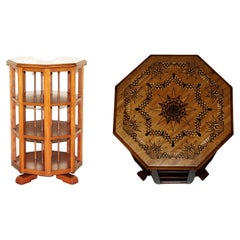 Stunning Beautifully Inlaid Octagonal Revolving Bookcase Book Table Must See Pic