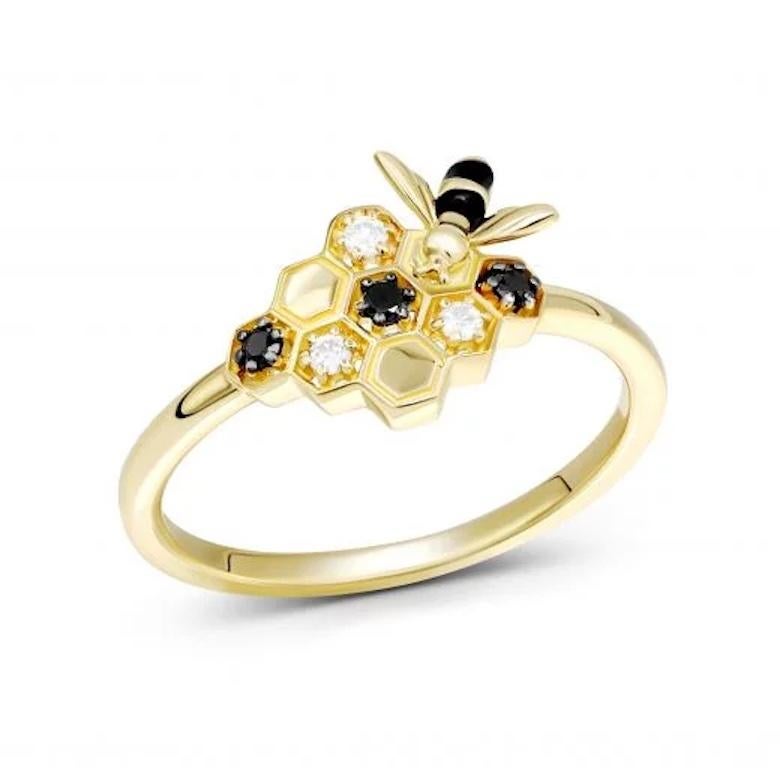 Stunning BEE Ring Diamond Enamel Yellow Gold for Her In New Condition For Sale In Montreux, CH