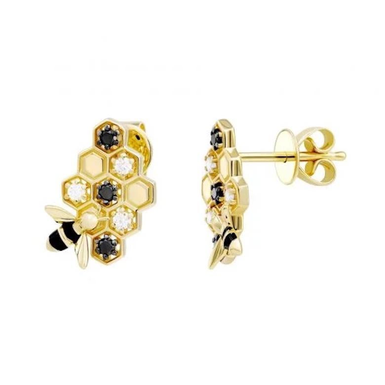 Stunning BEE Studs Diamond Enamel Yellow Gold for Her In New Condition For Sale In Montreux, CH