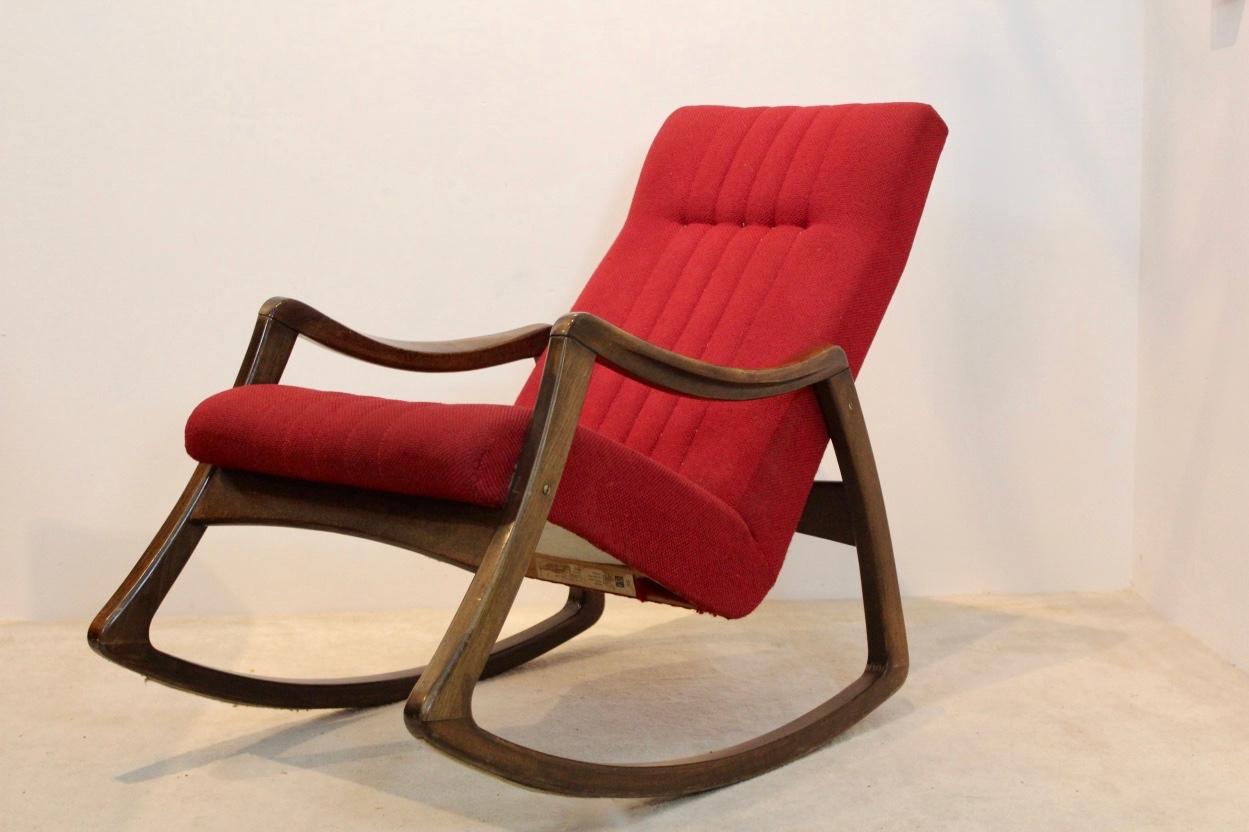 Very sophisticated Rocking chair designed and made by the Czech company TON in the 1960s. This factory was opened in 1861 as a bent furniture plant and today it is among the oldest in the world. It was no coincidence that its founder Michael Thonet,