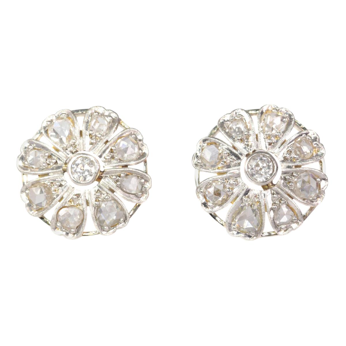 Stunning Belle Epoque / Art Deco Diamond Earstuds, 1930s For Sale