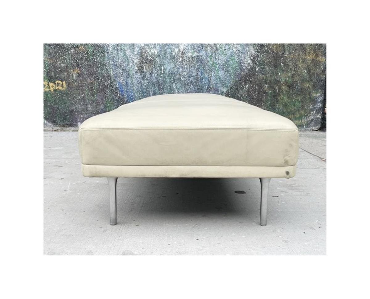 Stunning Bench with Stainless Steel Round Legs & Leather Upholstery In Fair Condition For Sale In Los Angeles, CA