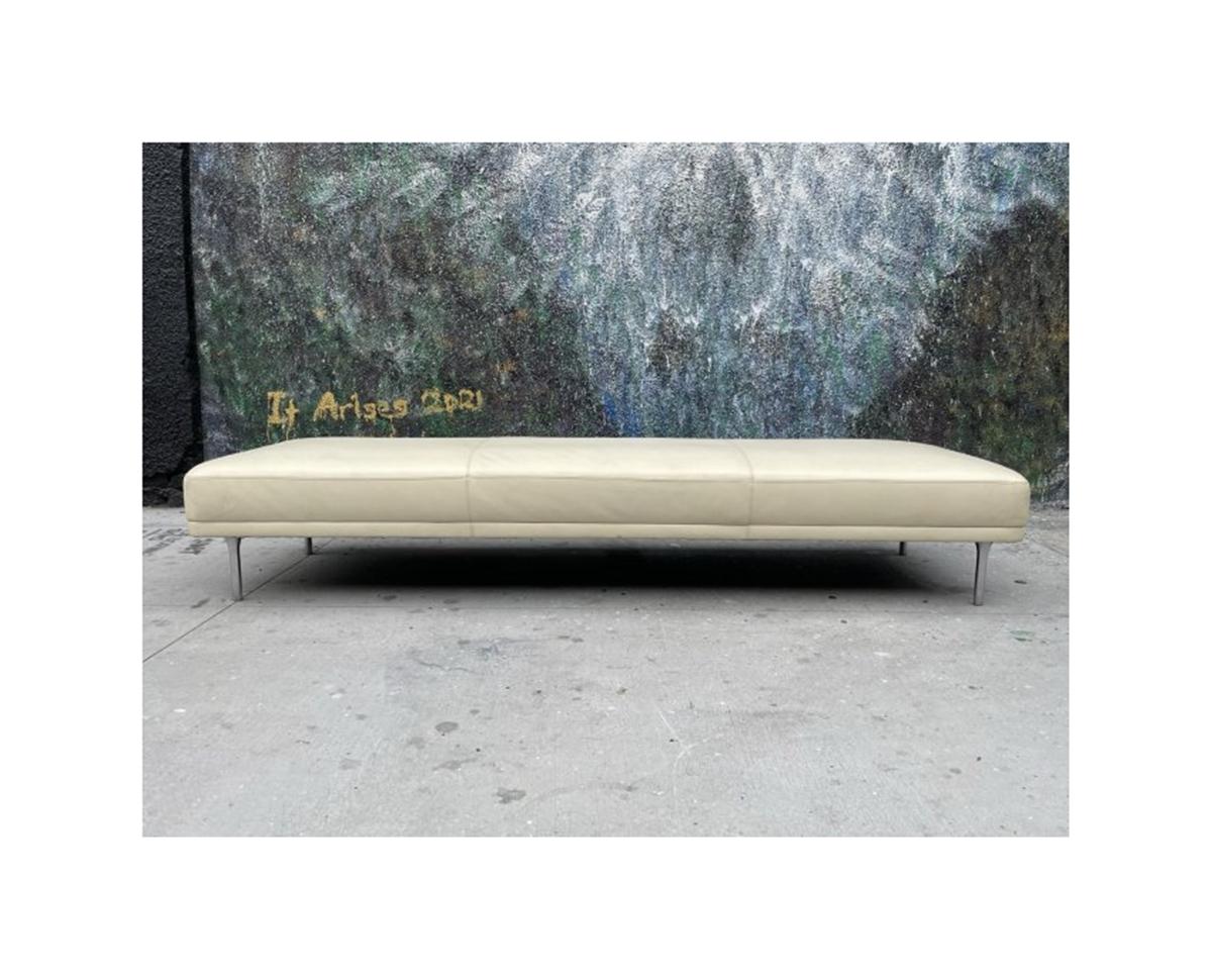 Late 20th Century Stunning Bench with Stainless Steel Round Legs & Leather Upholstery For Sale