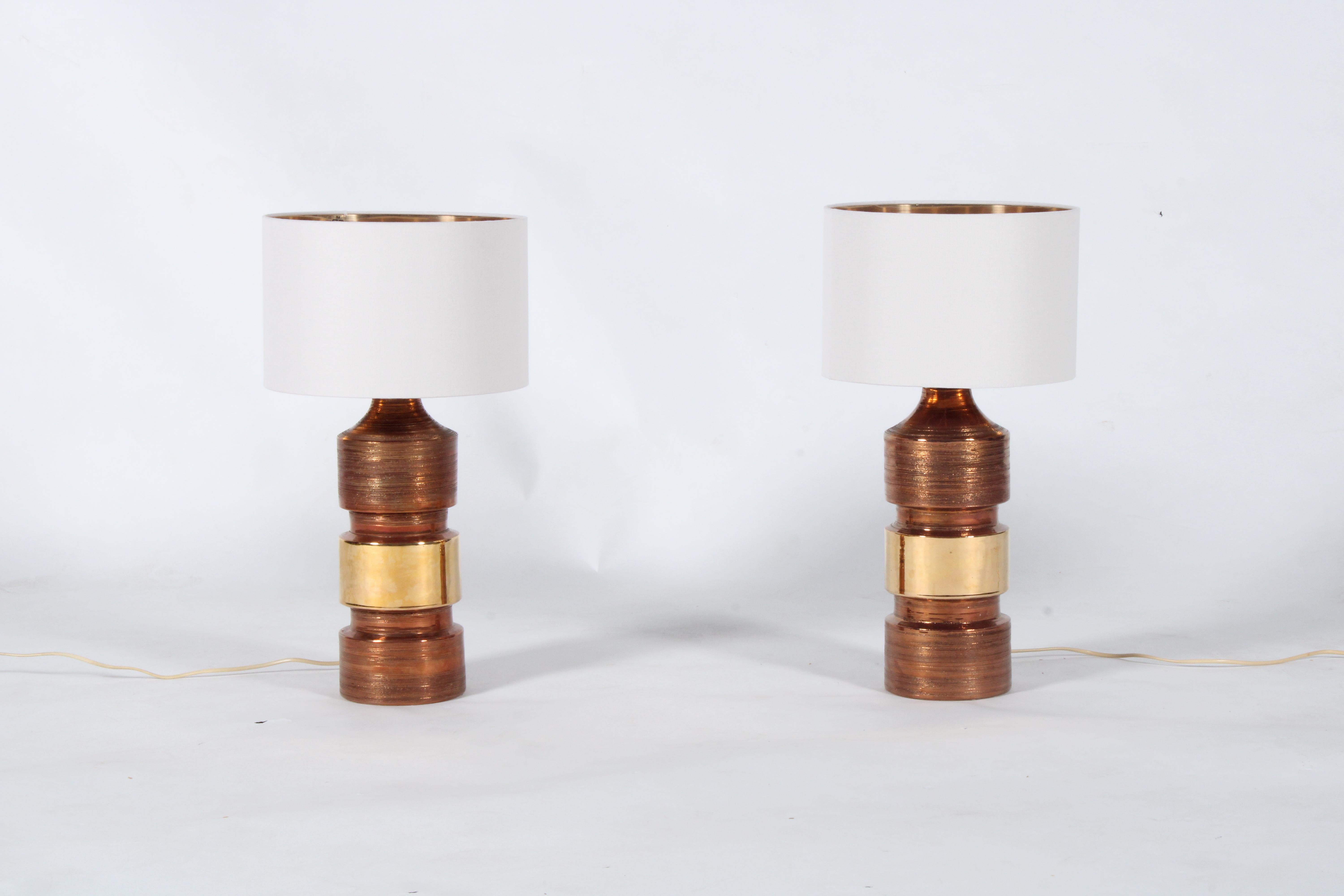 When two iconic design brands combine the results can be truly spectacular and such is the case with this collaboration from Italian ceramicists Bitossi and Swedish lighting specialists Bergboms. This stunning vintage pair are in a copper and gold