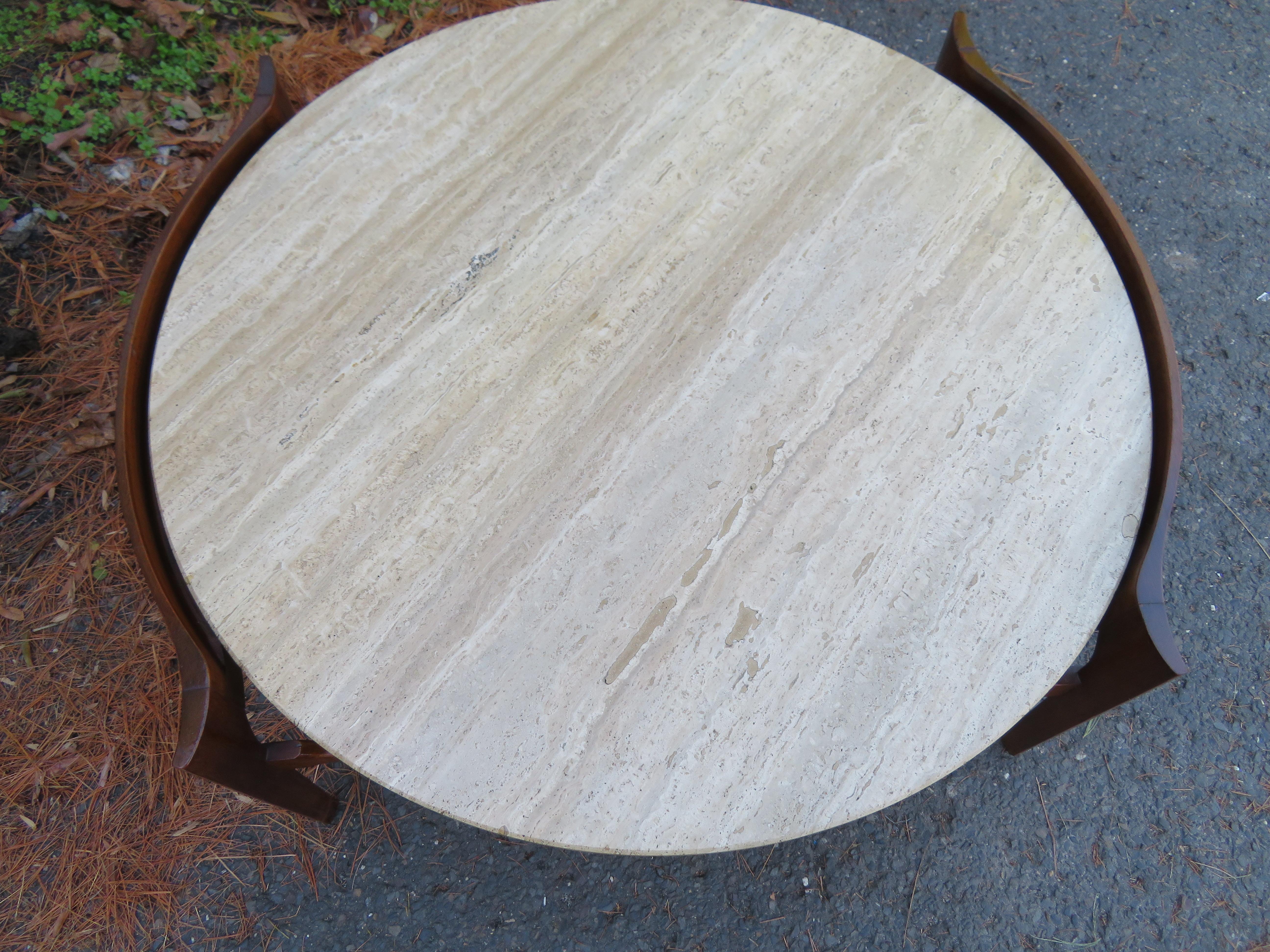 American Stunning Bertha Schaefer Travertine Round Coffee Table Mid-Century Modern