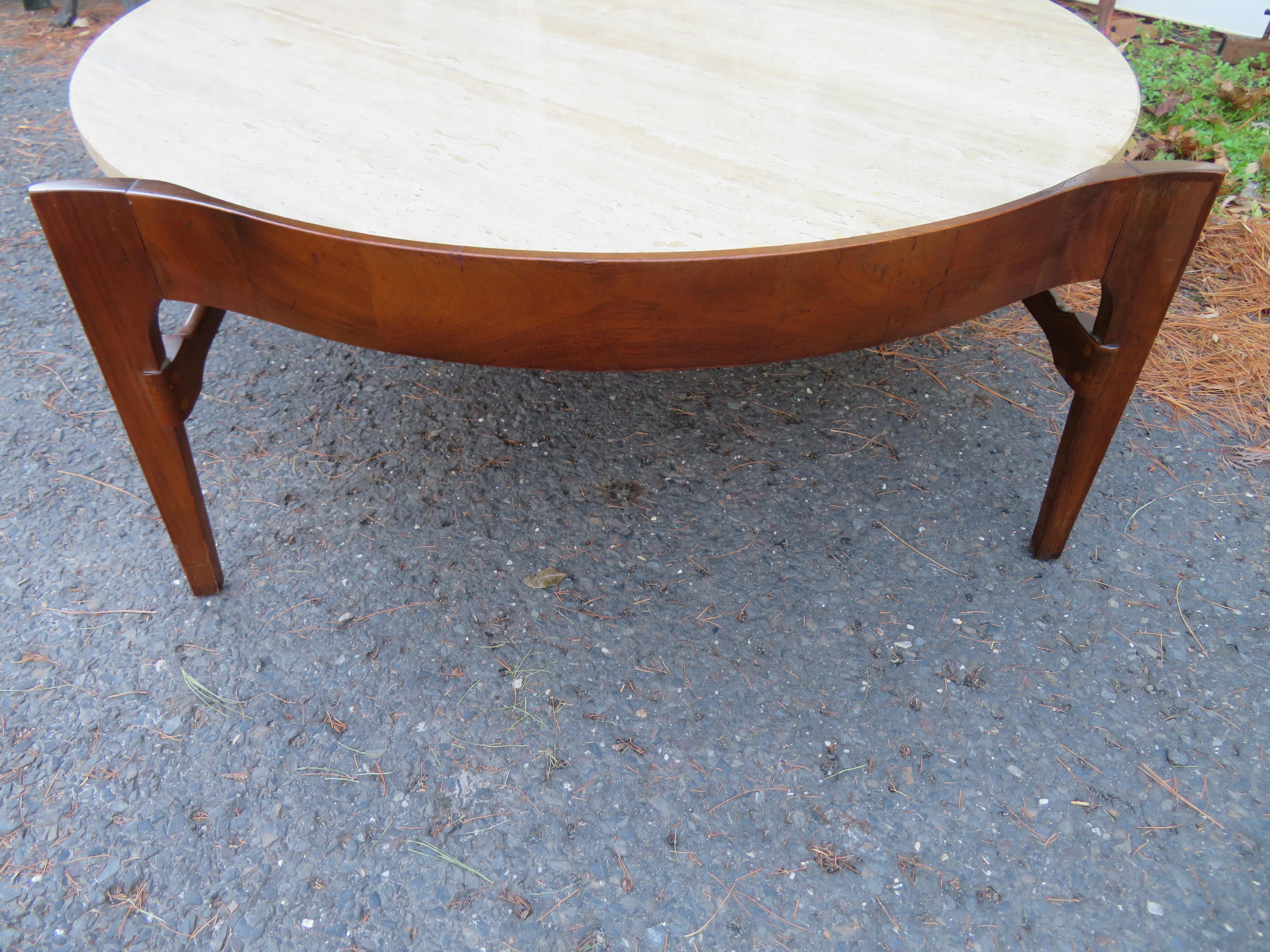 Stunning Bertha Schaefer Travertine Round Coffee Table Mid-Century Modern 1