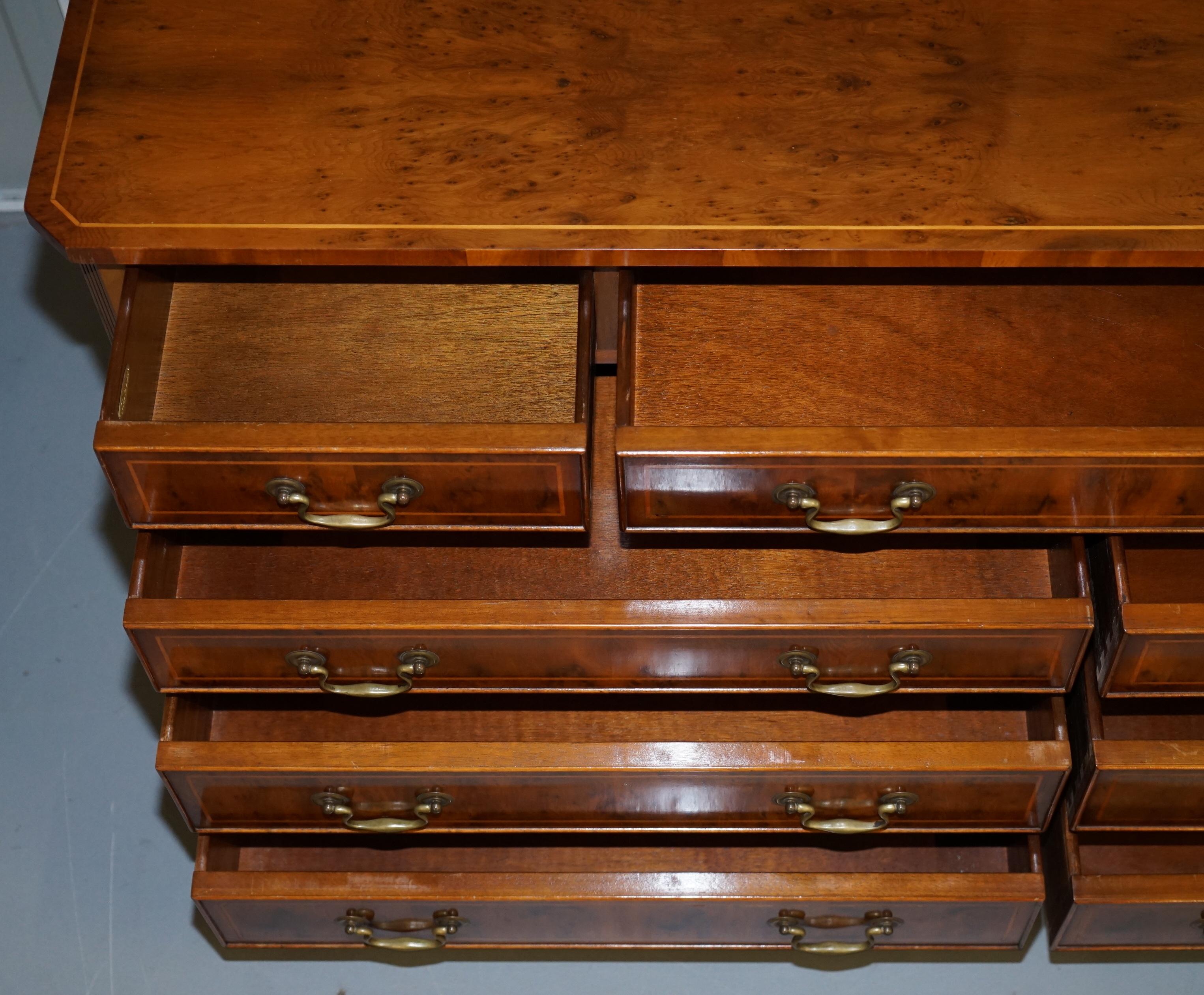 Stunning Bevan Funnell Vintage Burr Figured Yew Wood Sideboard Chest of Drawers 6