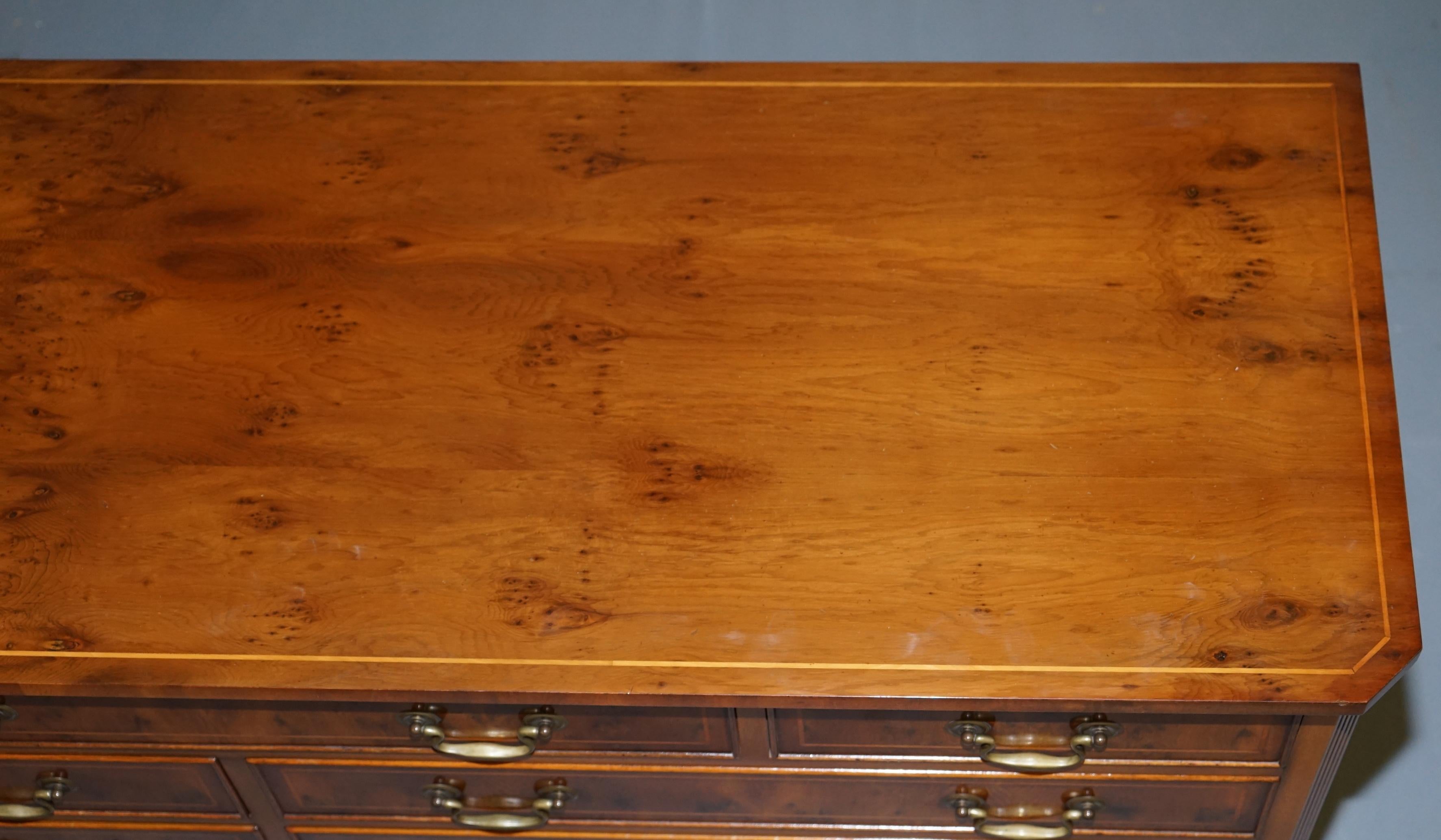 Modern Stunning Bevan Funnell Vintage Burr Figured Yew Wood Sideboard Chest of Drawers