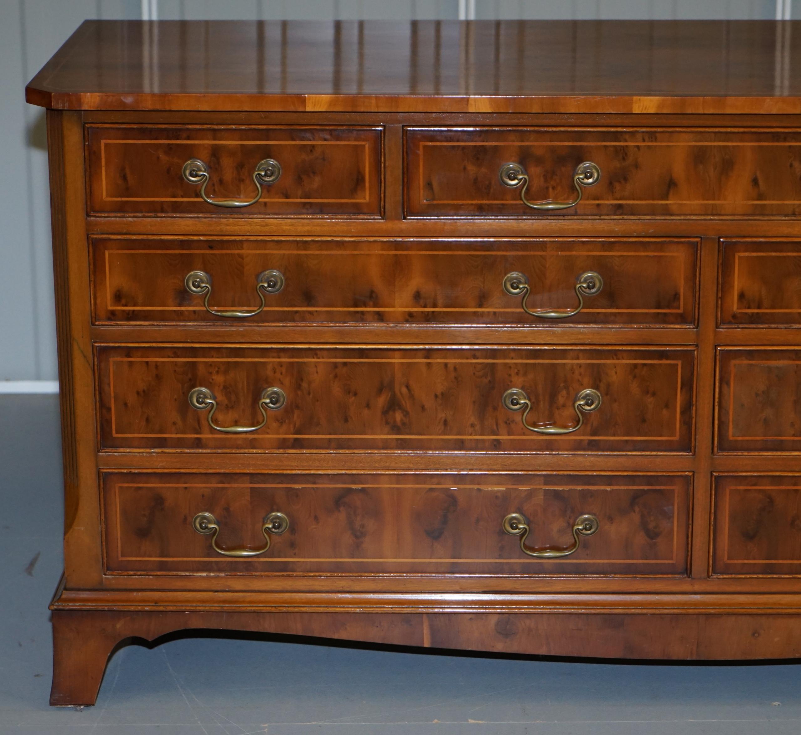 English Stunning Bevan Funnell Vintage Burr Figured Yew Wood Sideboard Chest of Drawers