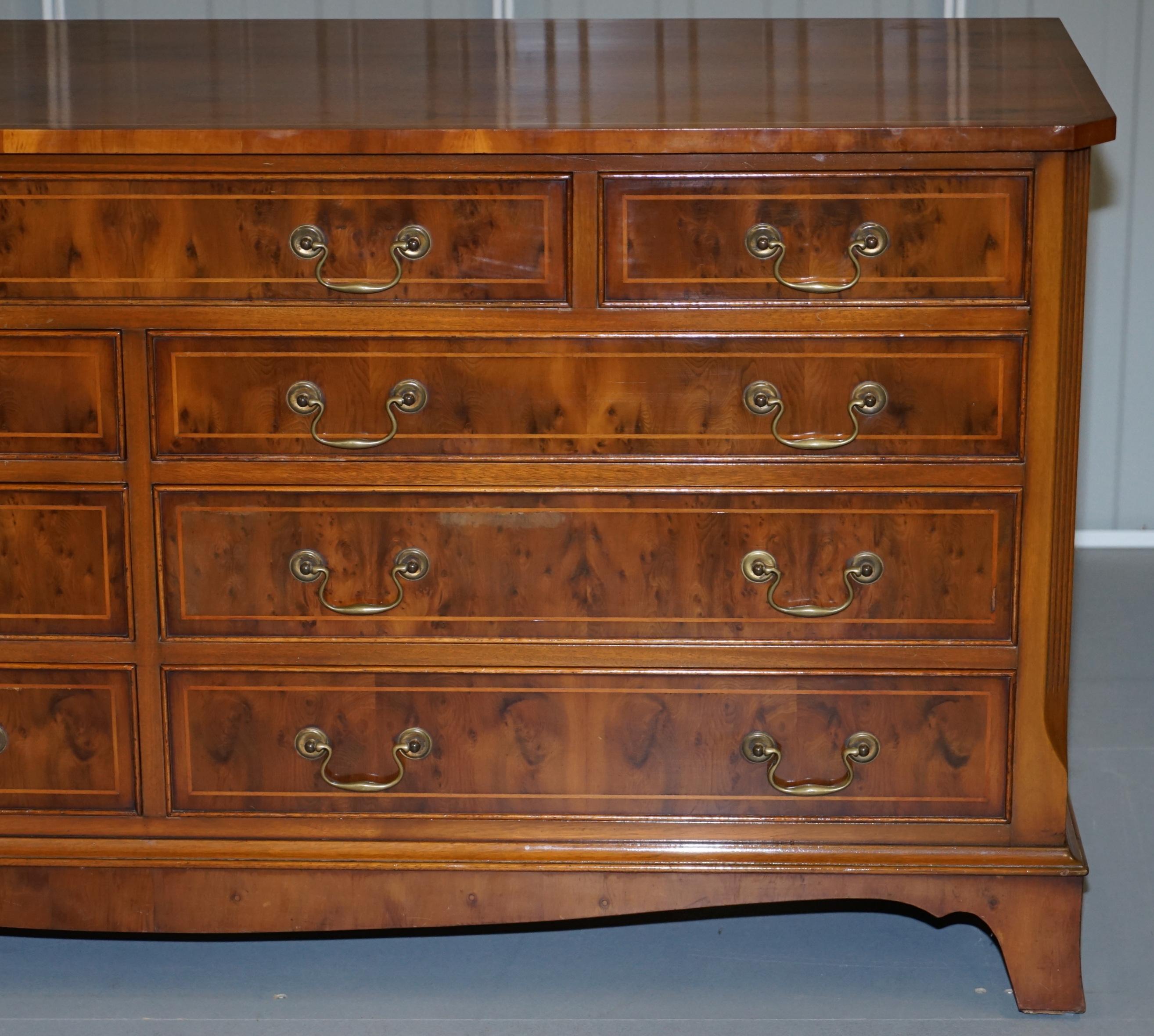 Hand-Crafted Stunning Bevan Funnell Vintage Burr Figured Yew Wood Sideboard Chest of Drawers