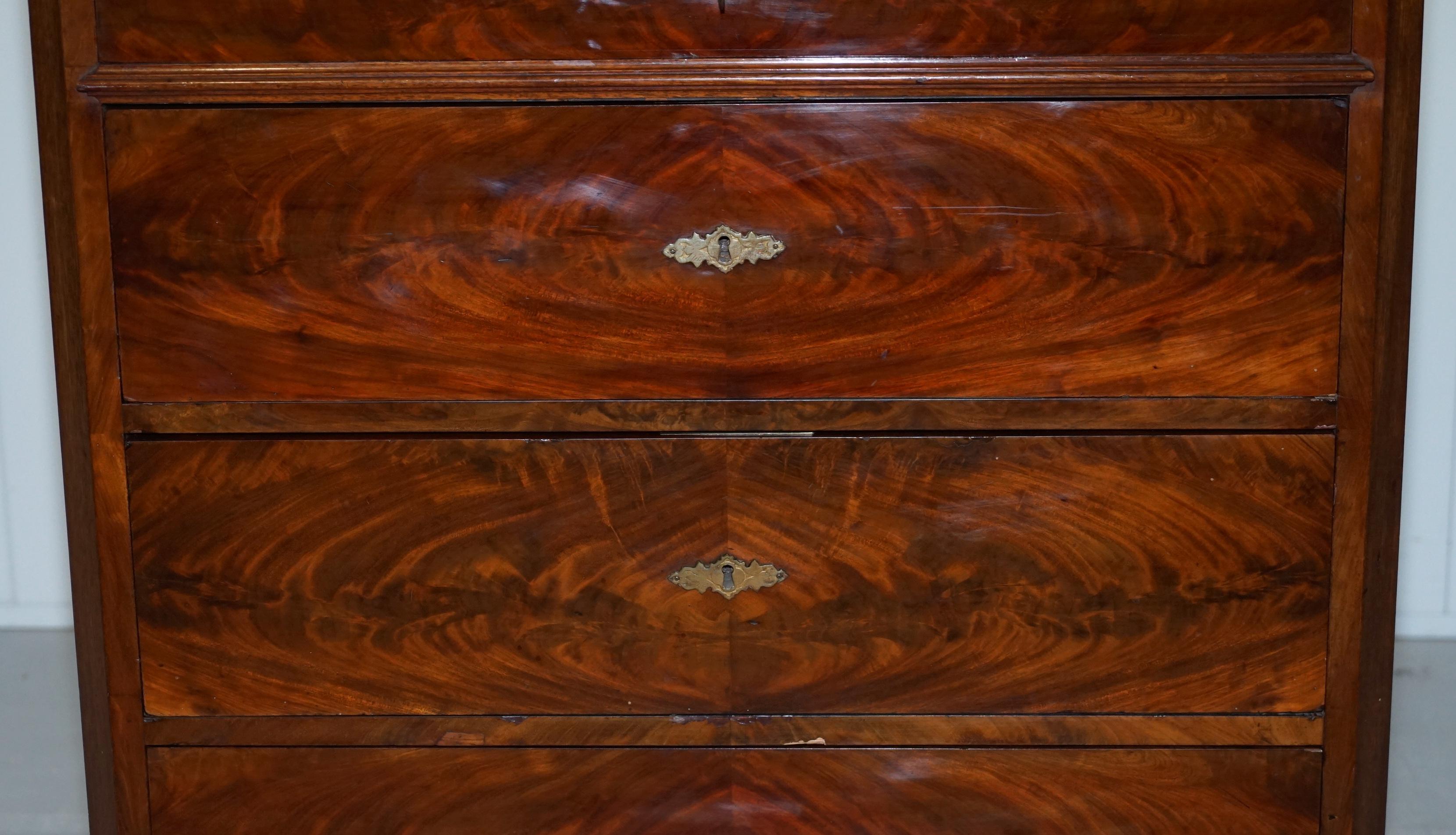 Stunning Biedermeier Flamed Mahogany Small Chest of Drawers Rare Find circa 1820 5