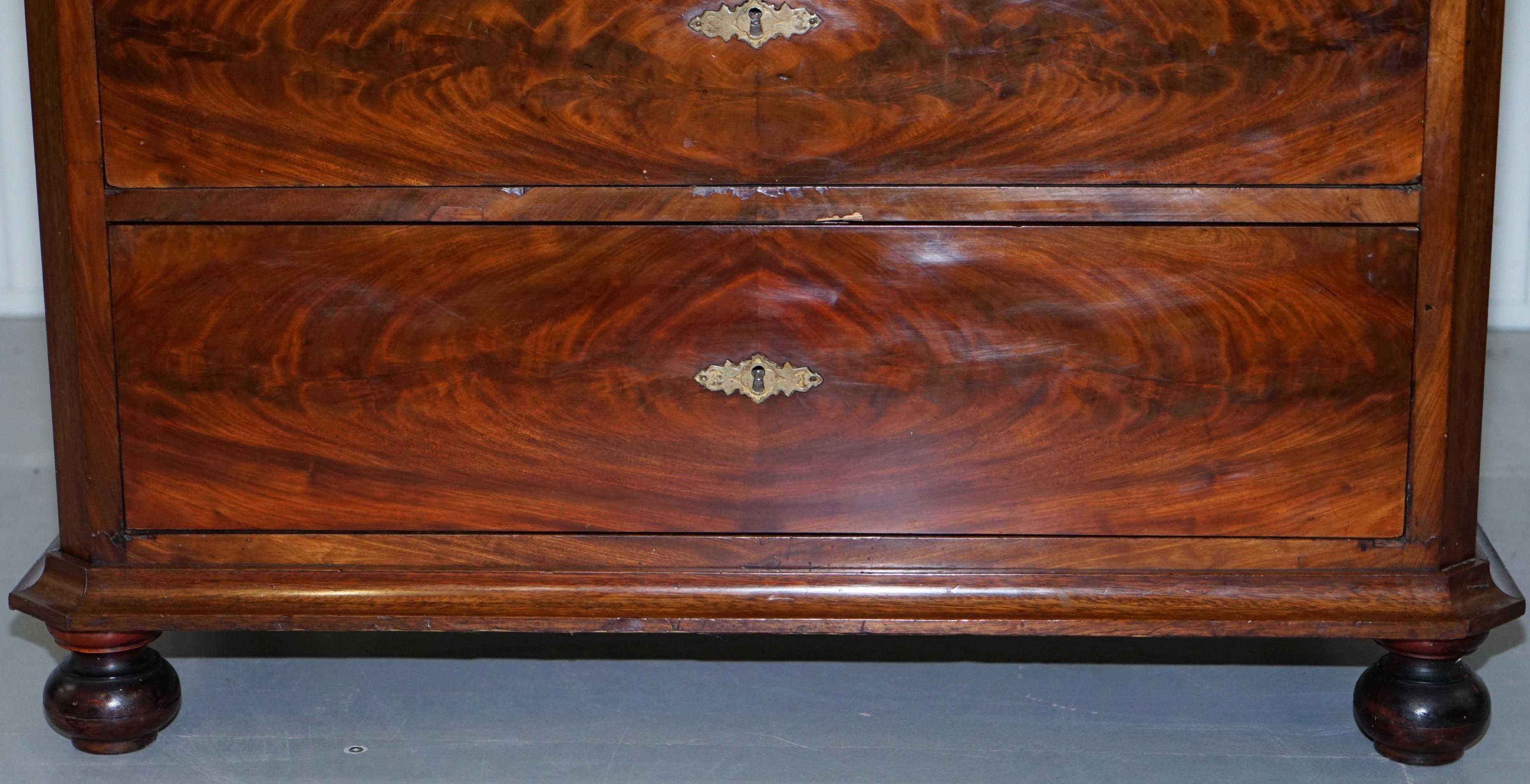 Stunning Biedermeier Flamed Mahogany Small Chest of Drawers Rare Find circa 1820 6